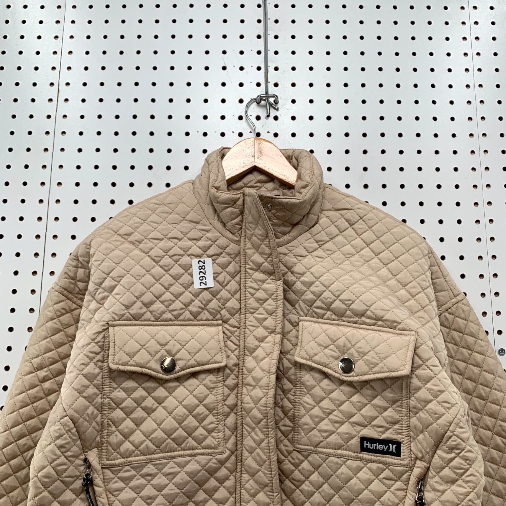 Hurley Hurley Quilted Full Zip Jacket Womens Large Beige Cropped 21x19.5 Size L / US 10 / IT 46 - 3 Thumbnail