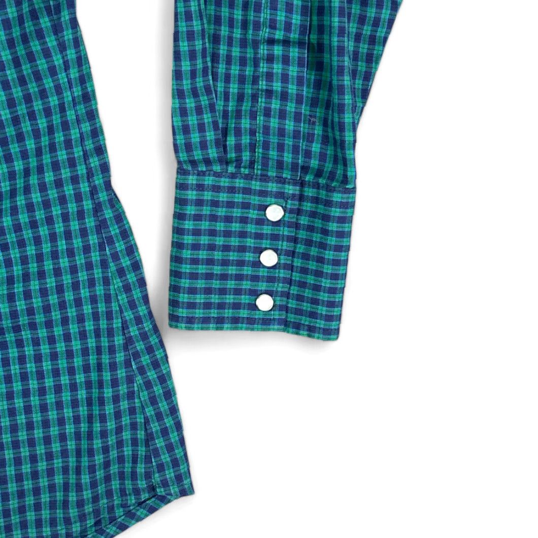 Wrangler VINTAGE Wrangler Western Shirt Adult LARGE Green Blue Black Watch Plaid Snap 90s Shirt Mens Regular Long Sleeve Collared Chest 23 Length 30 Size US L / EU 52-54 / 3 - 7 Thumbnail