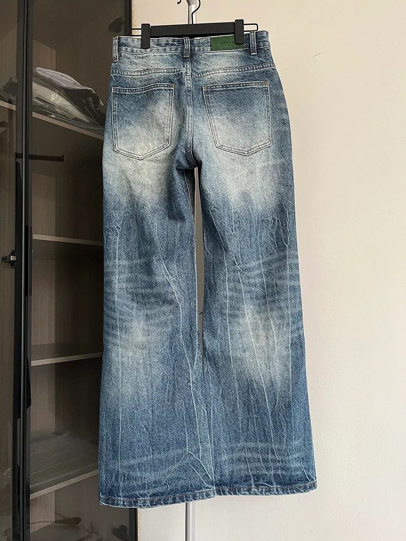 denim faded baggy gradient flared jeans