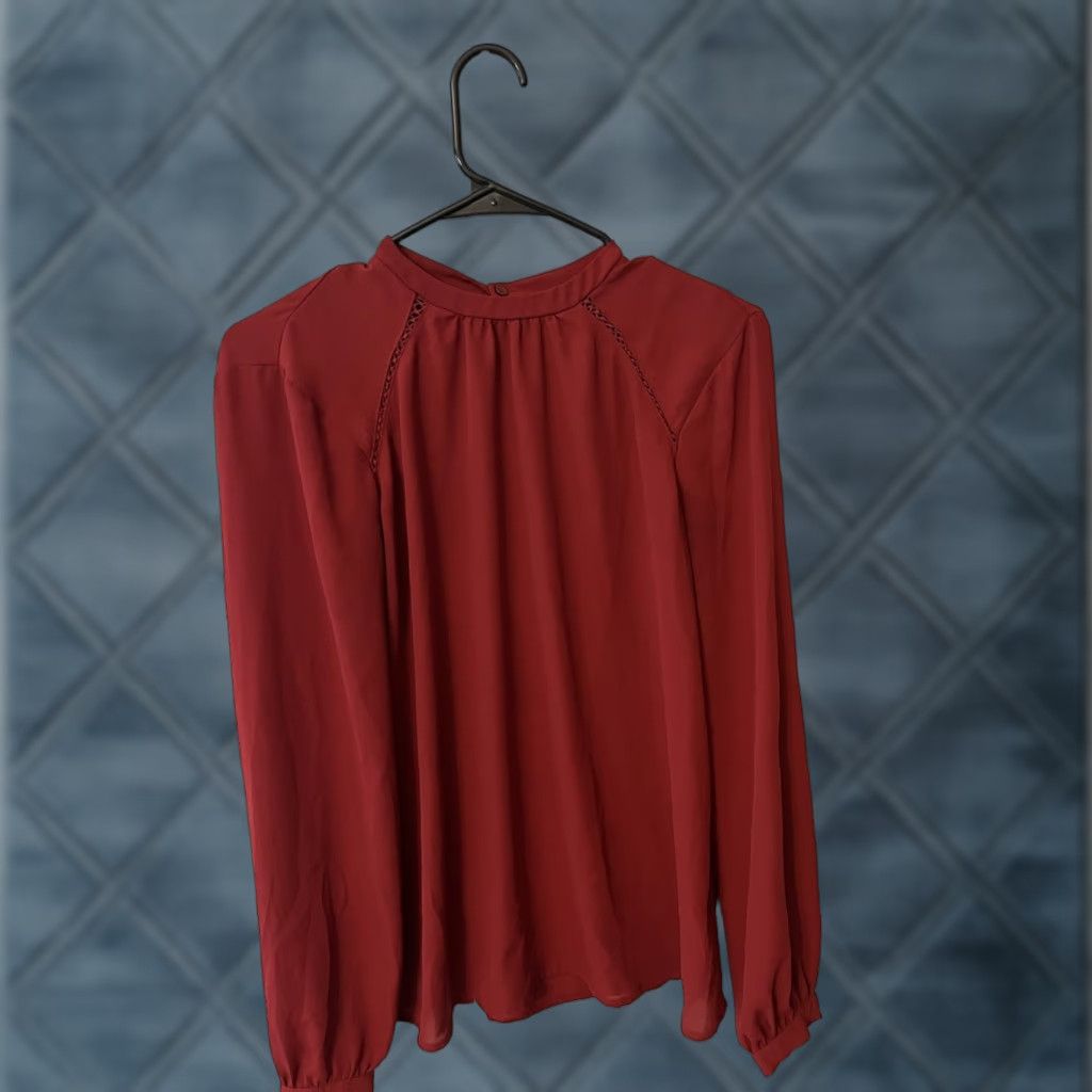 Express Express Button-Up Shirt Womens M Red Long Sleeve Collared Cotton Blend Size M / US 6-8 / IT 42-44 - 1 Thumbnail