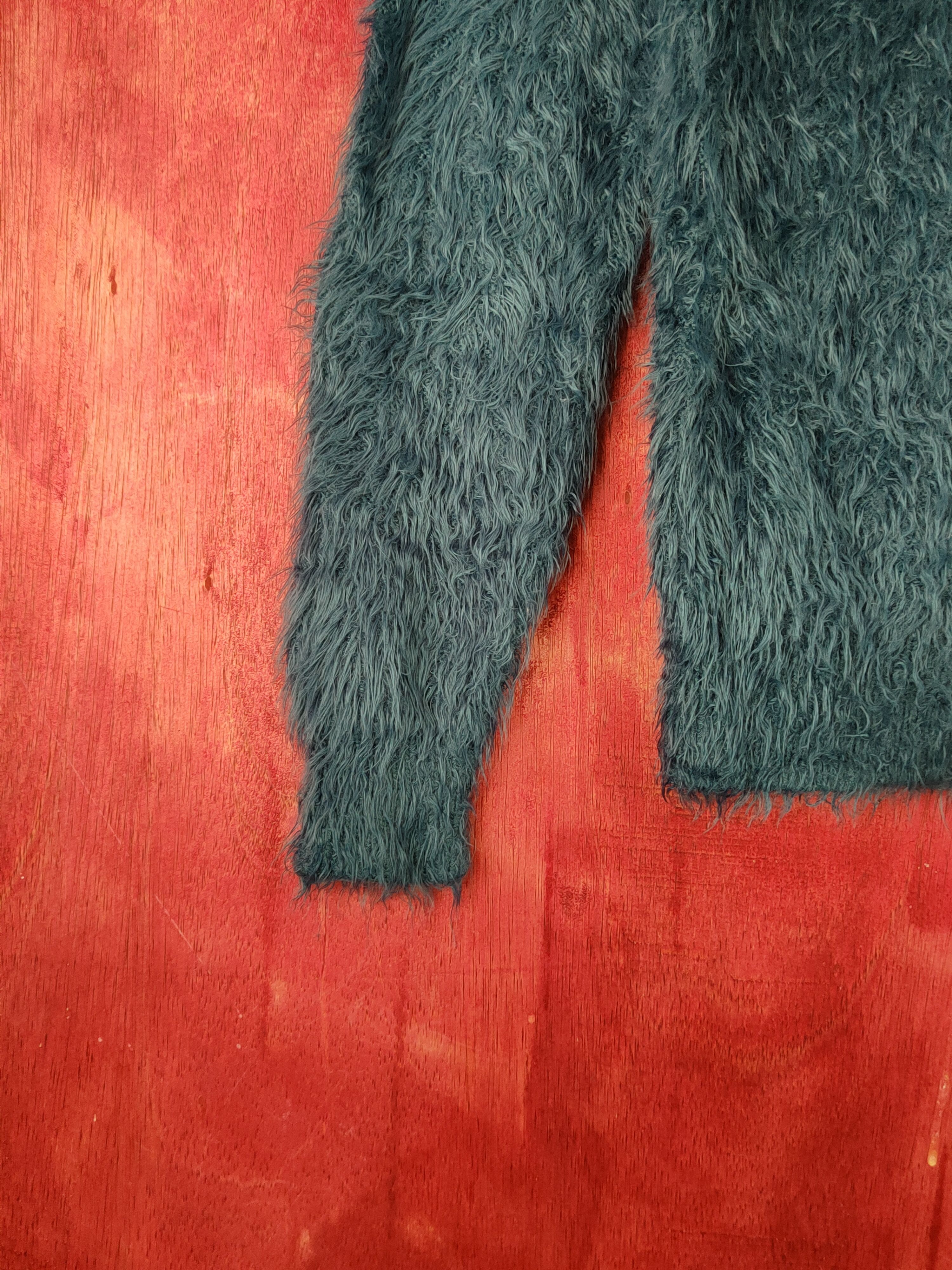 Aran Isles Knitwear Grove Dark Turquoise Shag Shaggy Fur Mohair Knitwear #S1888 Size M / US 6-8 / IT 42-44 - 4 Thumbnail