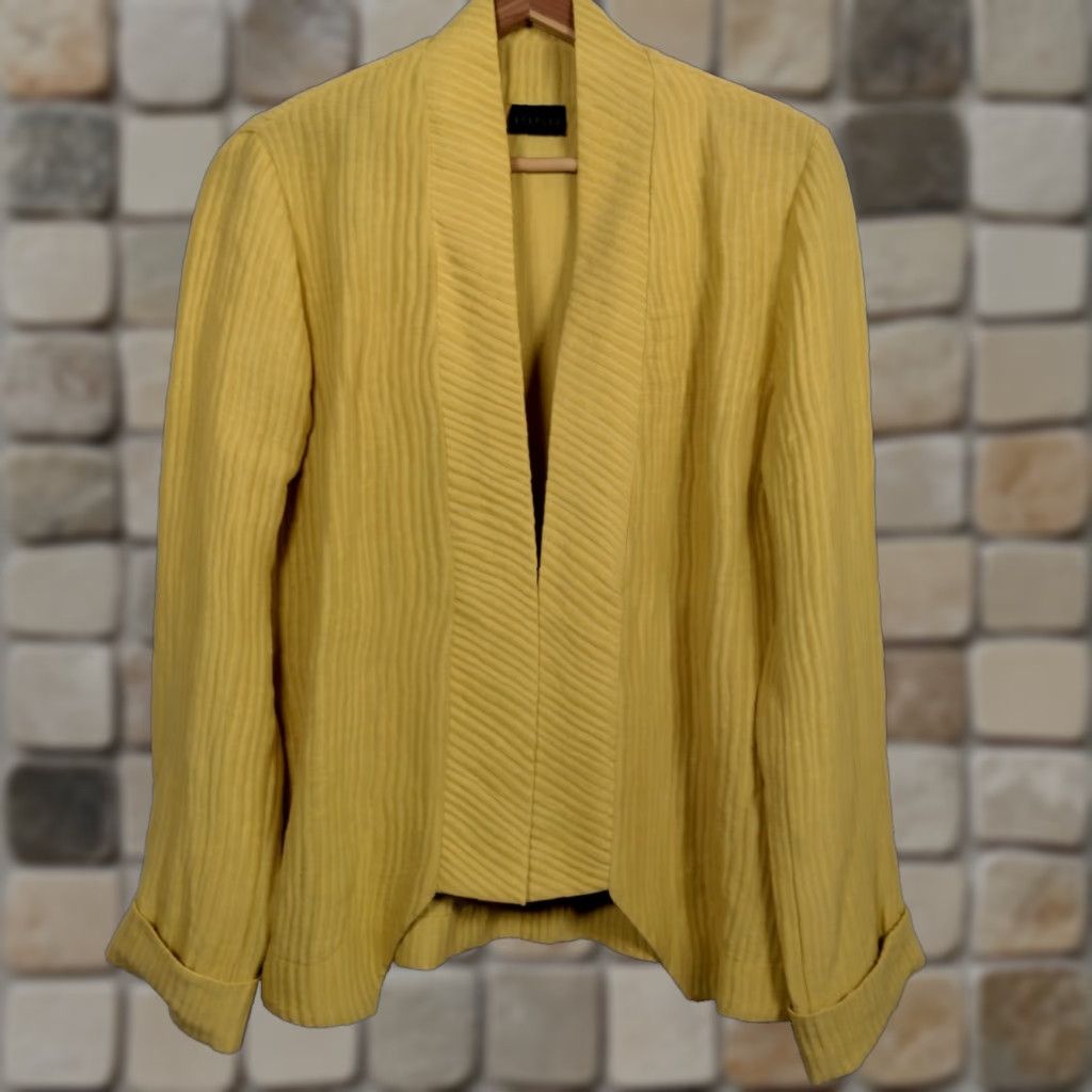Vintage Lagenlook Women’s Gold Linen Silk Ribbed Long Sleeve Cardigan One Size Fall Spring Winter Size ONE SIZE - 1 Thumbnail