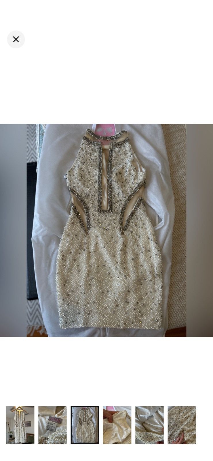 Other Jovani Ivory Beaded Halter Mini Dress with Silver Accents Size XS / US 0-2 / IT 36-38 - 4 Thumbnail