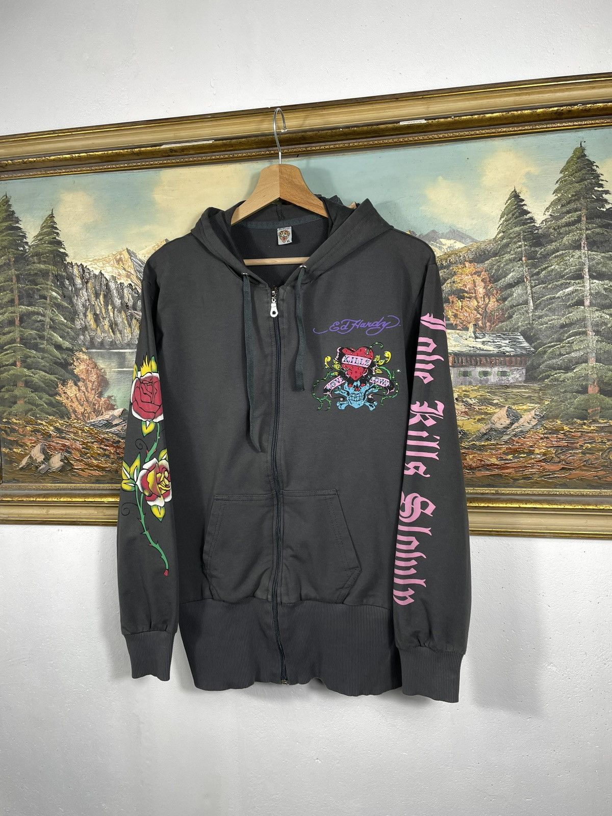 Christian Audigier × Ed Hardy × Vintage Ed Hardy Retro 00s Hoodie With Crystals Affliction Grunge Size M / US 6-8 / IT 42-44 - 3 Thumbnail