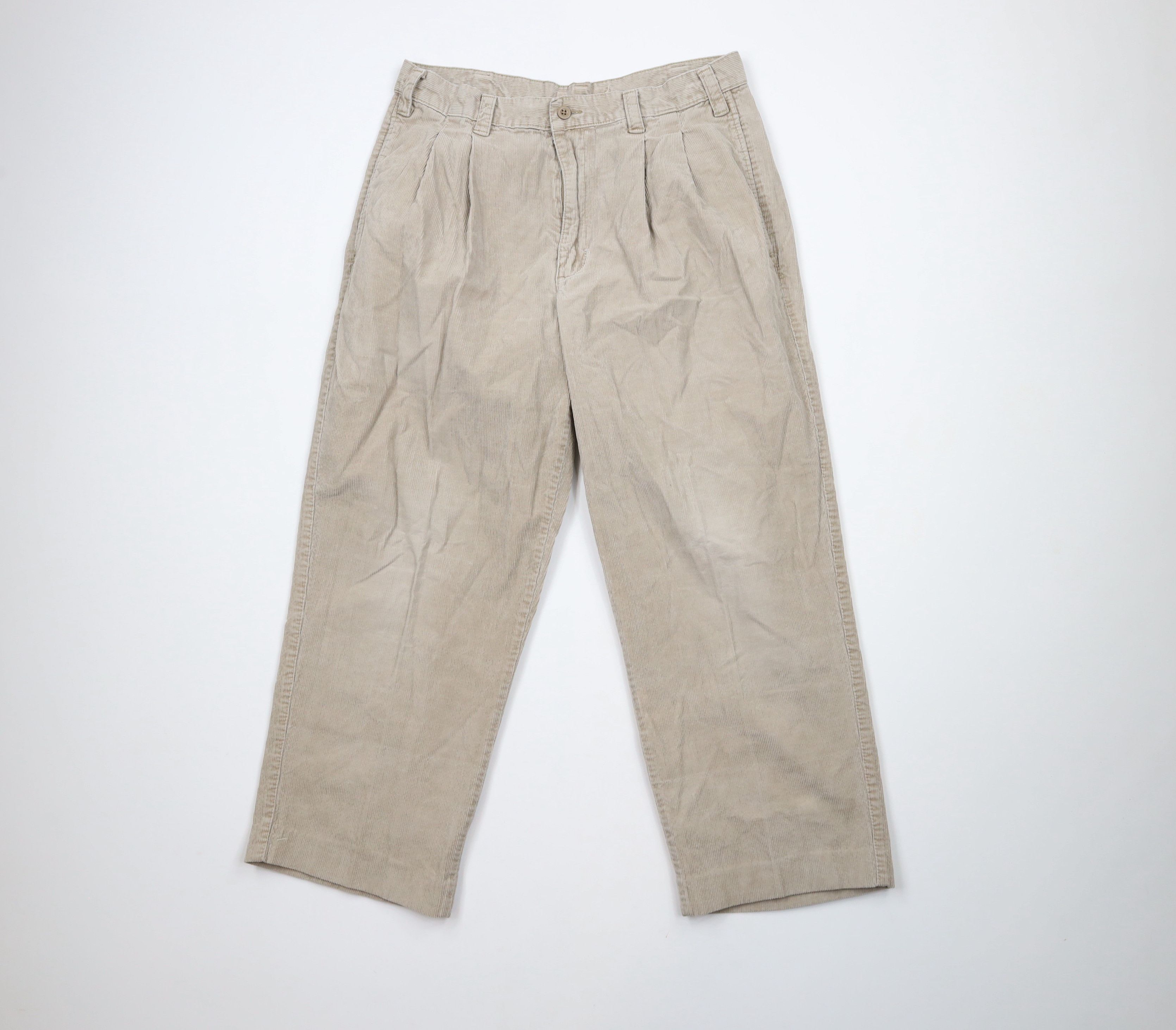 Vintage Vintage 90s Streetwear Pleated Wide Leg Corduroy Pants Beige Size US 32 / EU 48 - 1 Thumbnail