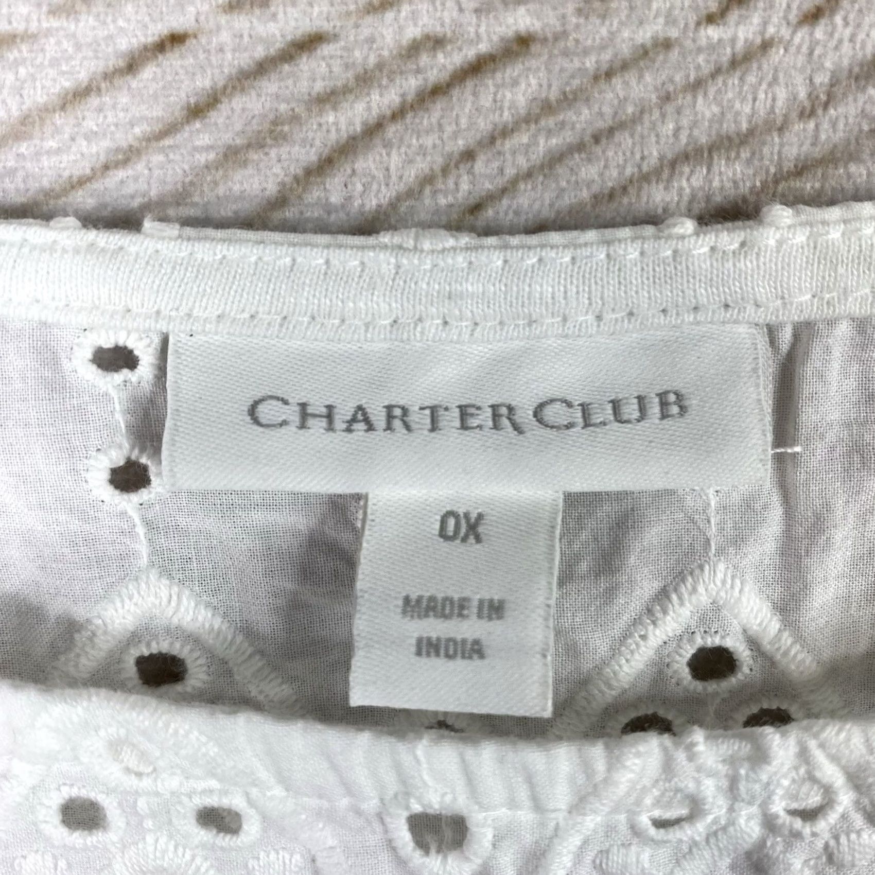 Charter Club Charter Club Shirt Womens 0X Blue Stripe Eyelet Trim Stretch Nautical Beach Size XL / US 12-14 / IT 48-50 - 3 Thumbnail