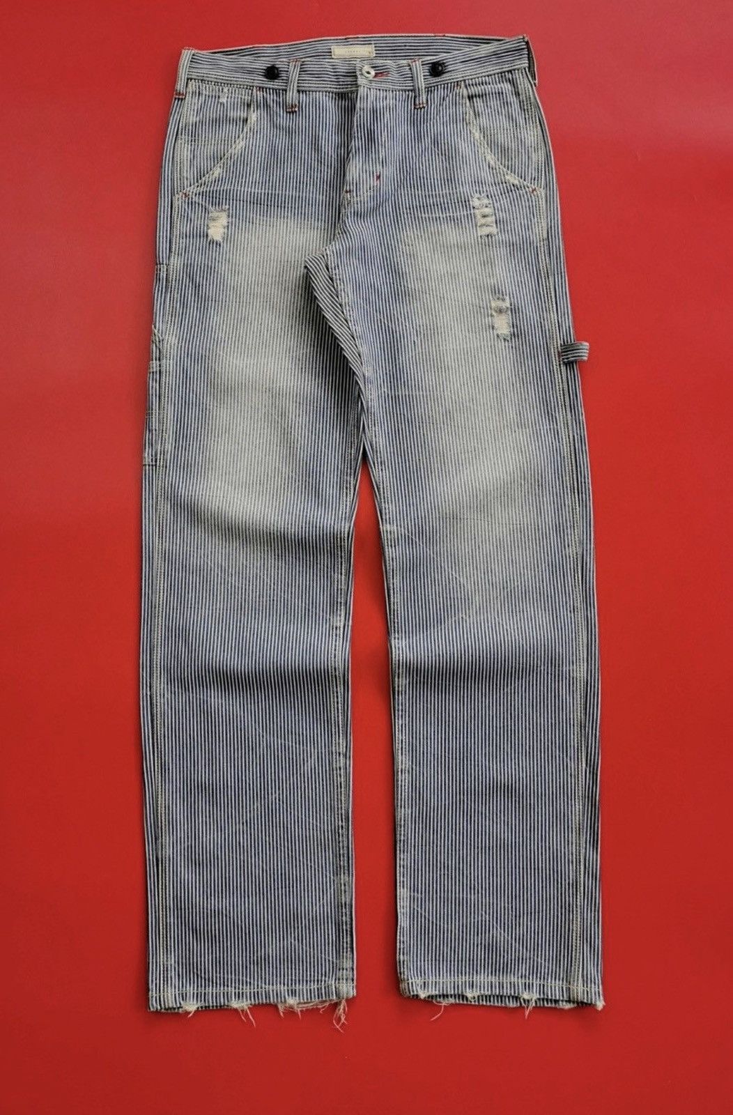 Vintage Browny Japan Hickory Stripe Carpenter Distressed Jeans Size US 32 / EU 48 - 2 Thumbnail