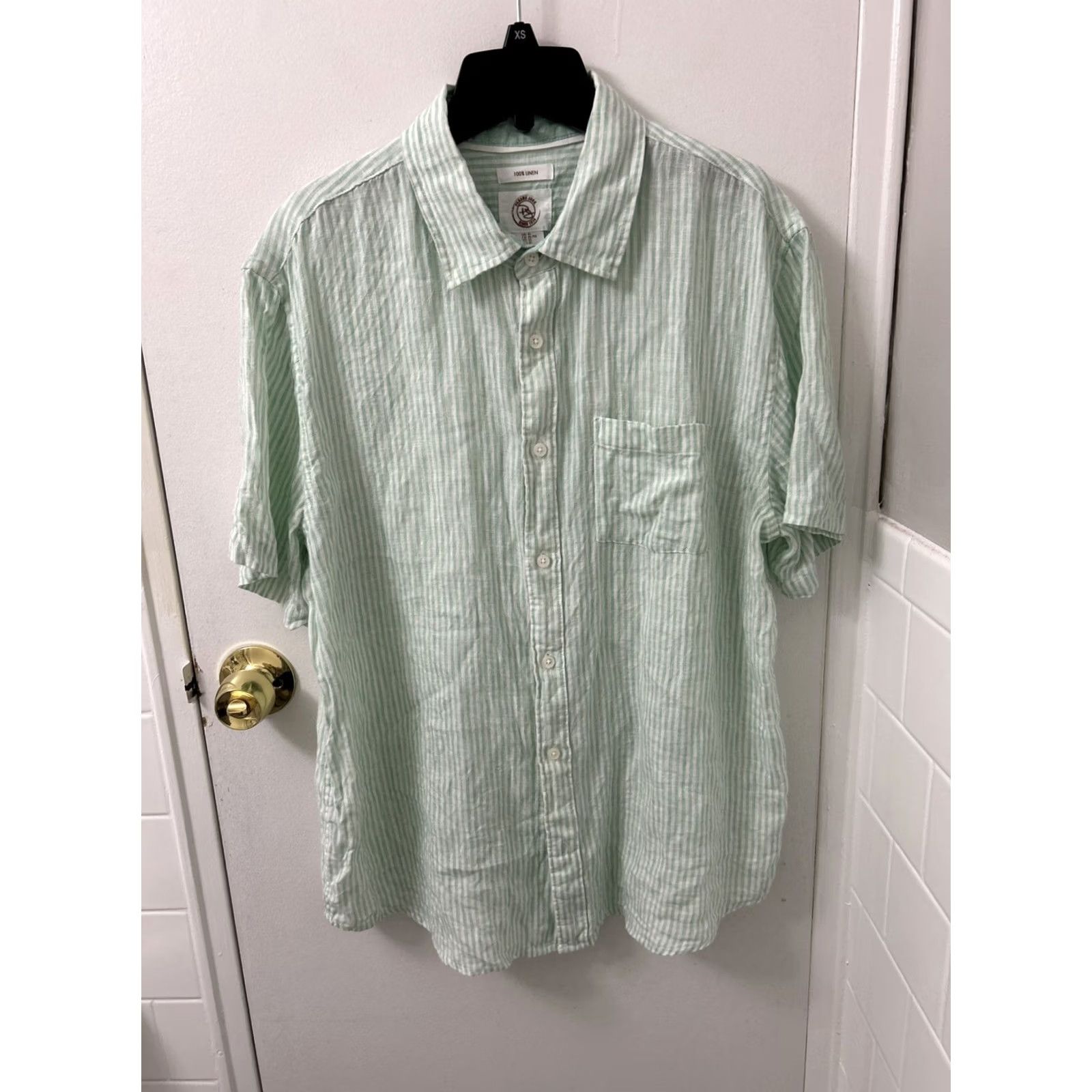Panama Jack Panama Jack Shirt Mens XL Green White Striped 100% Linen Button-Down Pocket L/S Size US XL / EU 56 / 4 - 2 Thumbnail