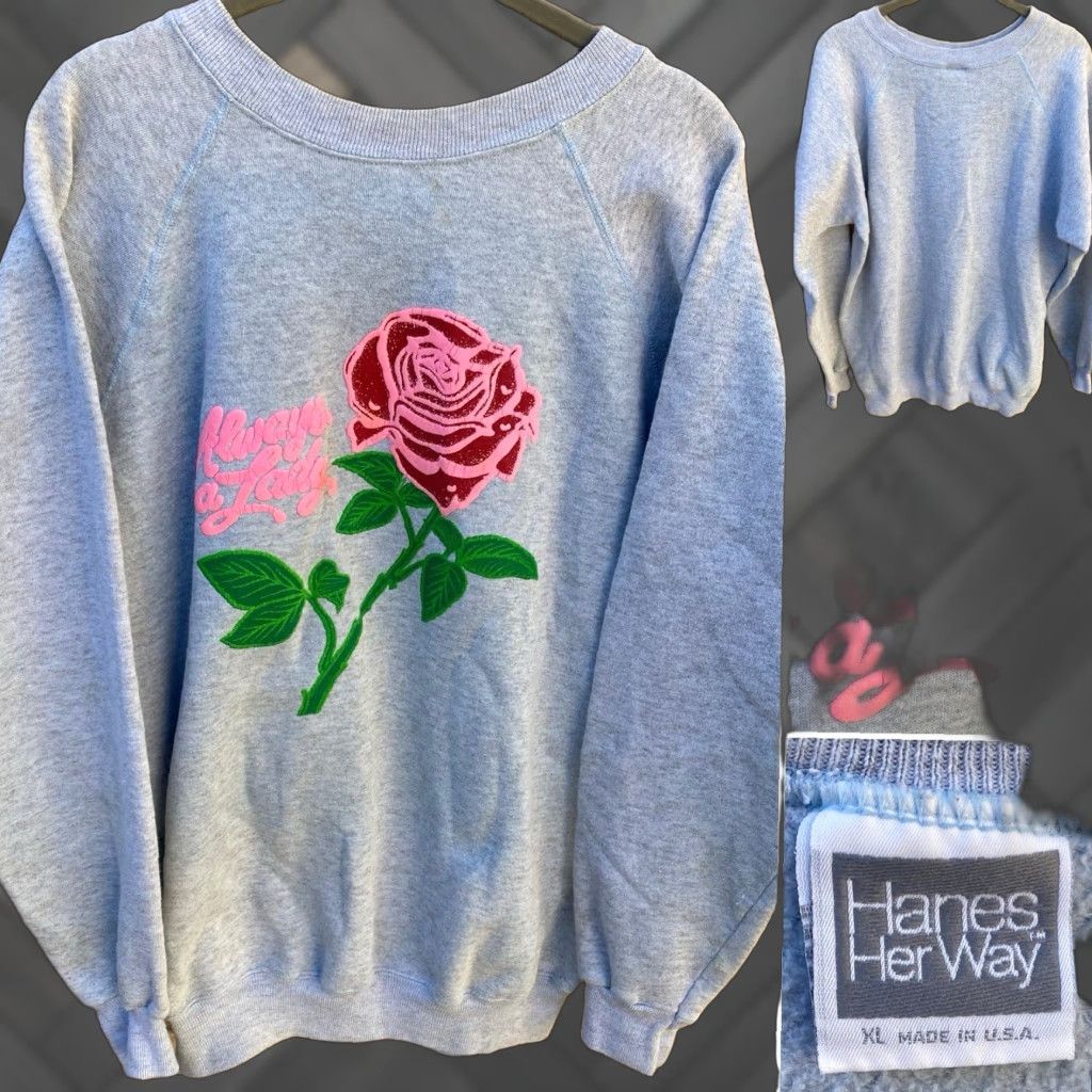Vintage VINTAGE Hanes Her Way Graphic Sweatshirt Raglan Blue XL Ladies Crew Neck, Flower Print, Long Sleeve, Pullover, Raglan Sweatshirt, Vintage Size XL / US 12-14 / IT 48-50 - 1 Thumbnail