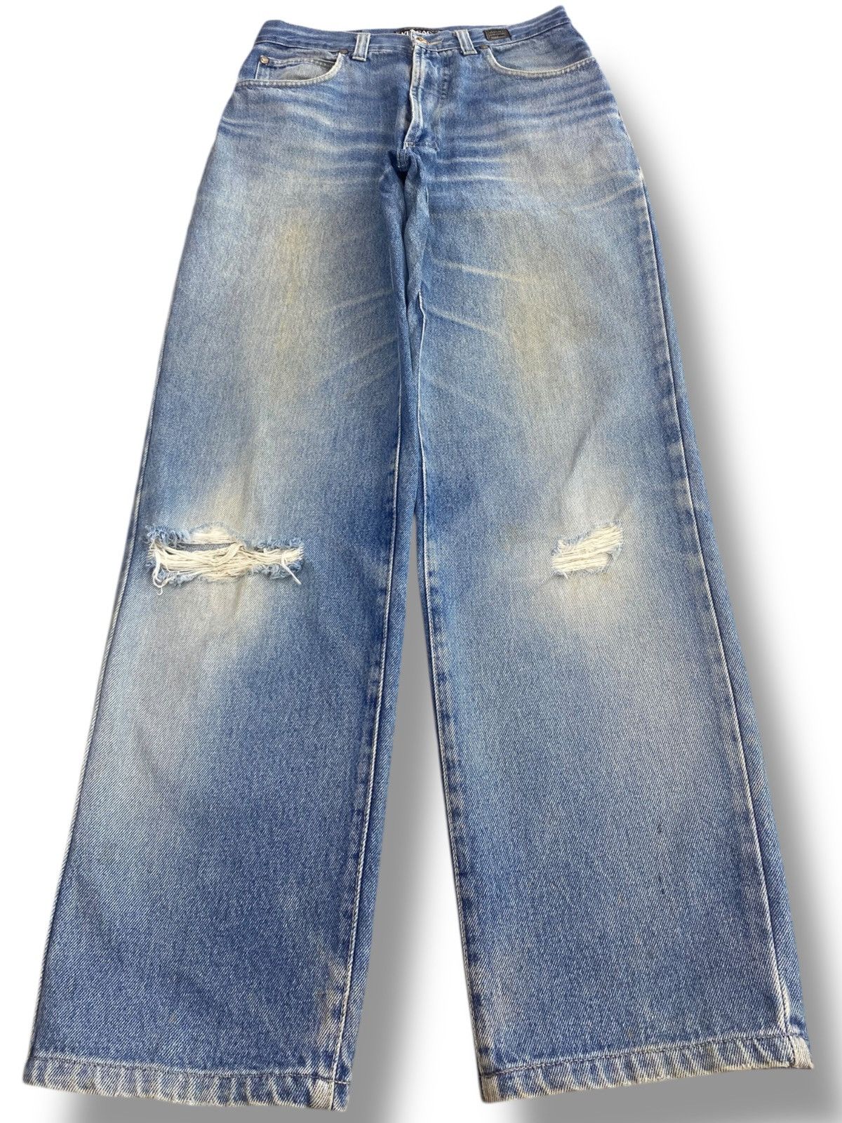 Versace Whiskers Faded Wash Style Bag Ripped Jeans