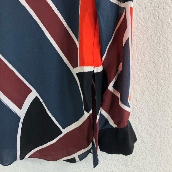 EDUN Edun Neck Tie Silk Chevron Abstract Blouse Pop Ove Size M / US 6-8 / IT 42-44 - 5 Thumbnail