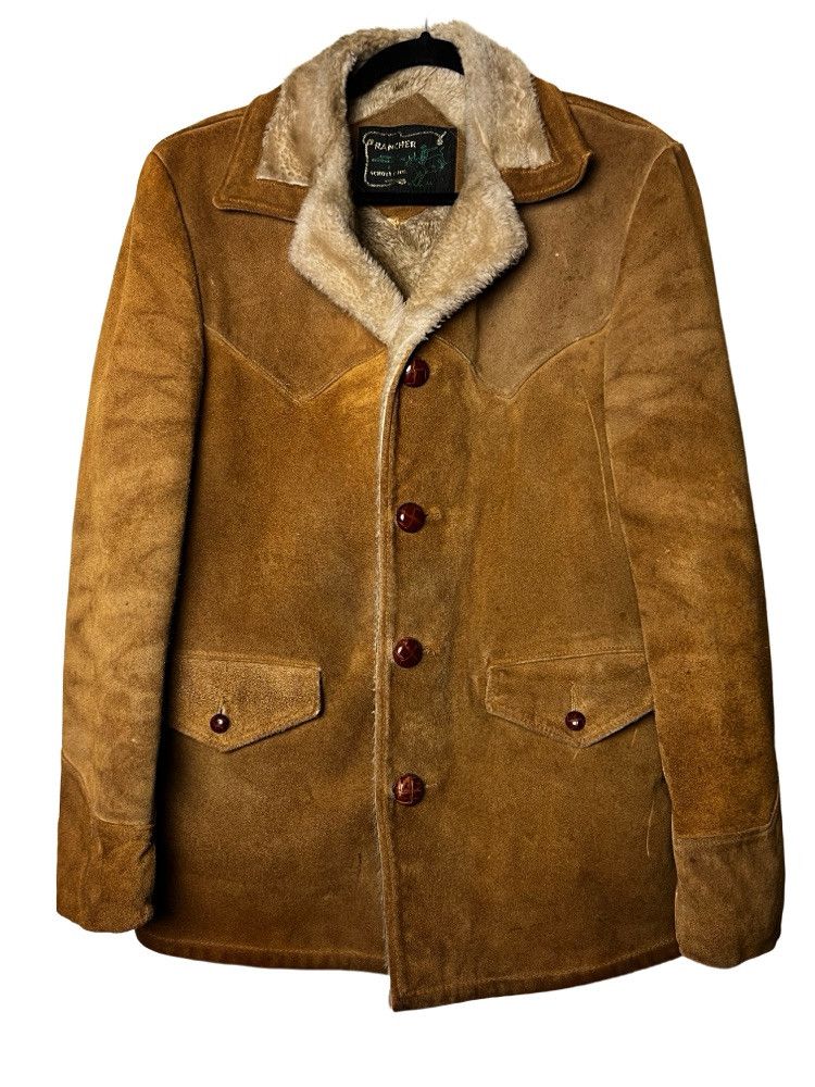 Vintage Vntg 60's Rancher Schott Bros. Brown Suede Sherpa Leather Size US S / EU 44-46 / 1 - 1 Thumbnail