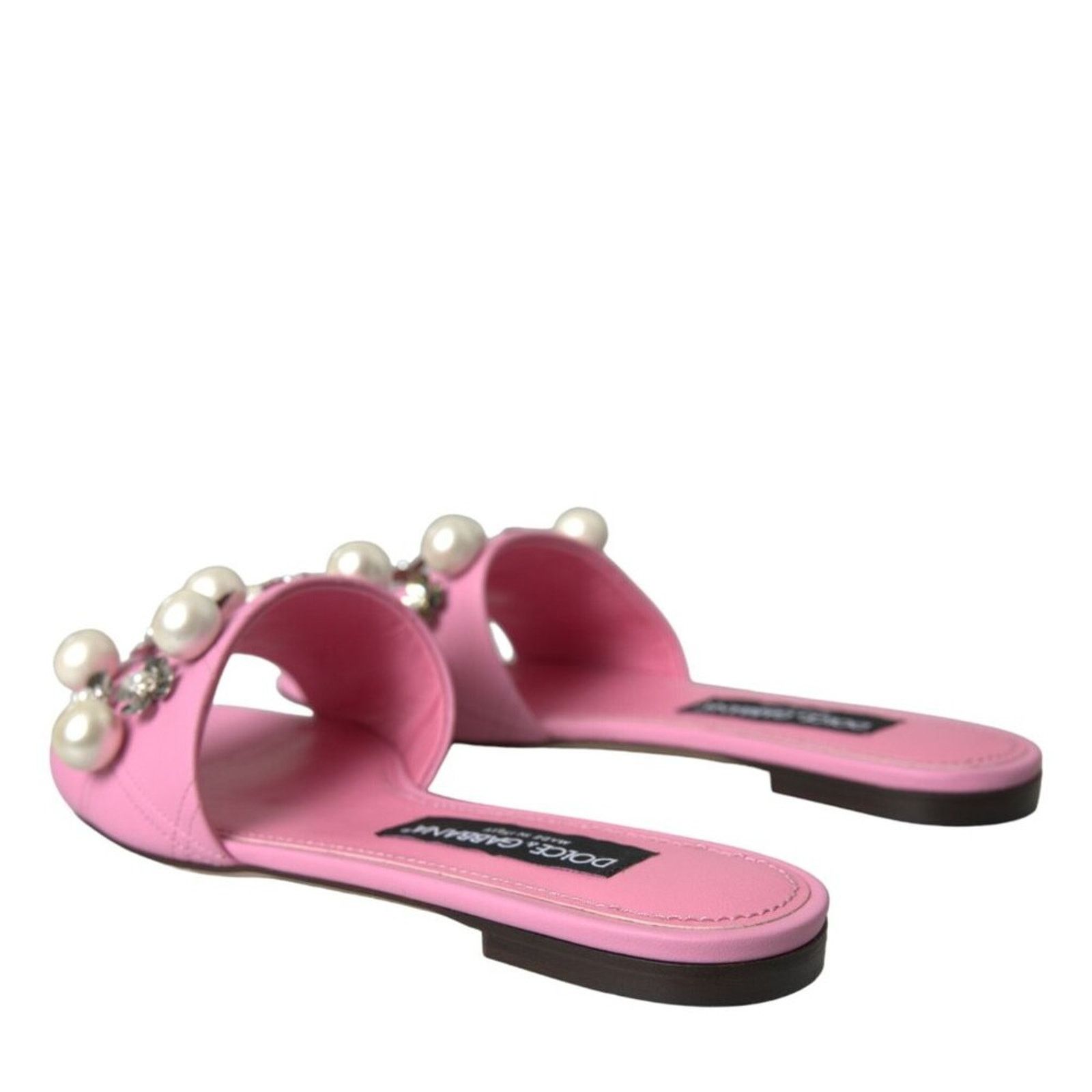 Dolce & Gabbana Dolce & Gabbana Pink Embellished Leather Flats Sandals Shoes Size US 9 / IT 39 - 6 Thumbnail