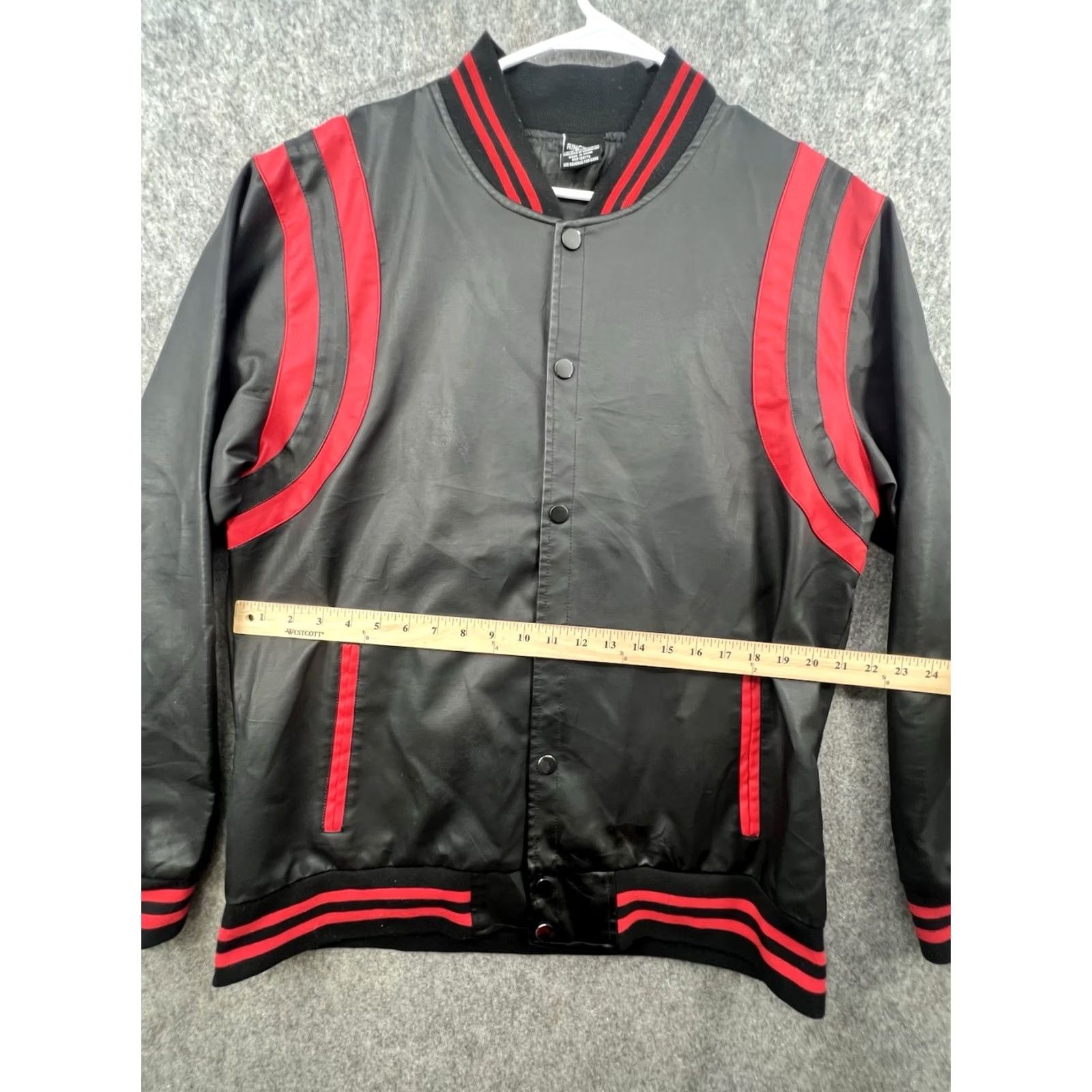 Ring Of Fire Ring Of Fire Jacket Men's XL Black Faux Leather Varsity Snap Red Stripes 80s 90s Size US XL / EU 56 / 4 - 2 Thumbnail