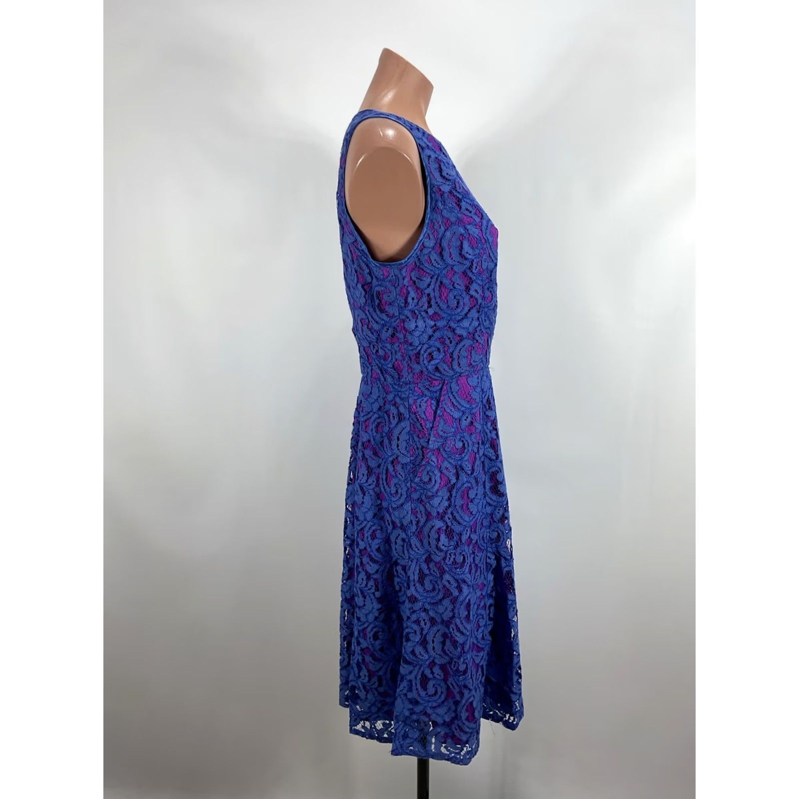 Adrianna Papell Adrianna Papell Dress Womens 8 Purple Blue Round Neck Sleeveless Lace Line Size M / US 6-8 / IT 42-44 - 5 Thumbnail