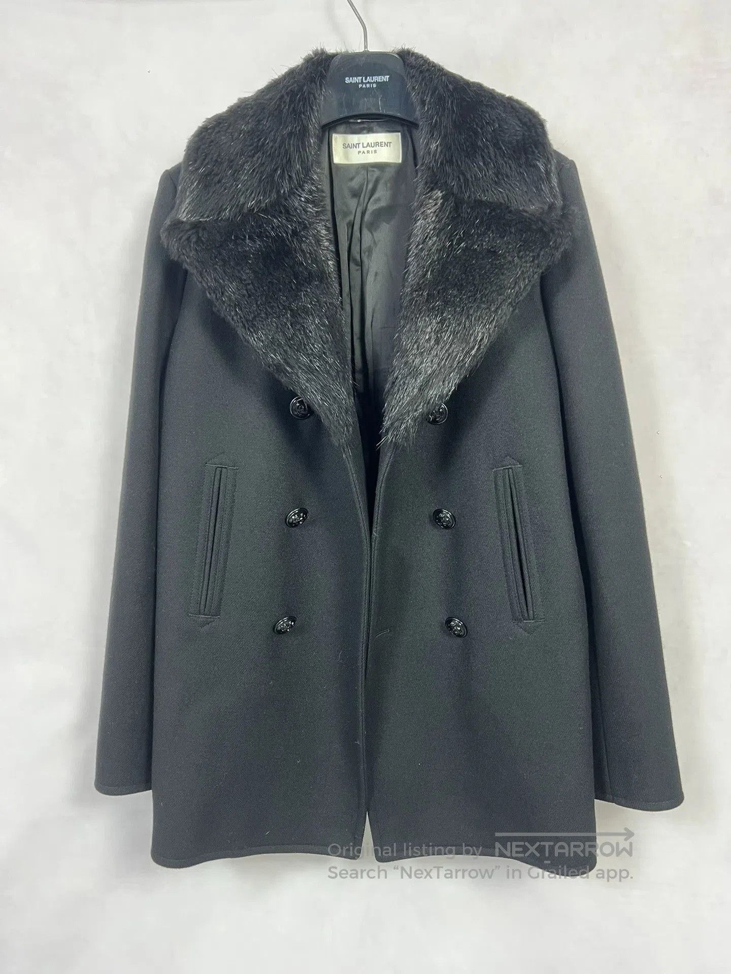 Saint Laurent Paris Saint Laurent Black Wool Coat with Fur Collar. Size US M / EU 48-50 / 2 - 2 Thumbnail