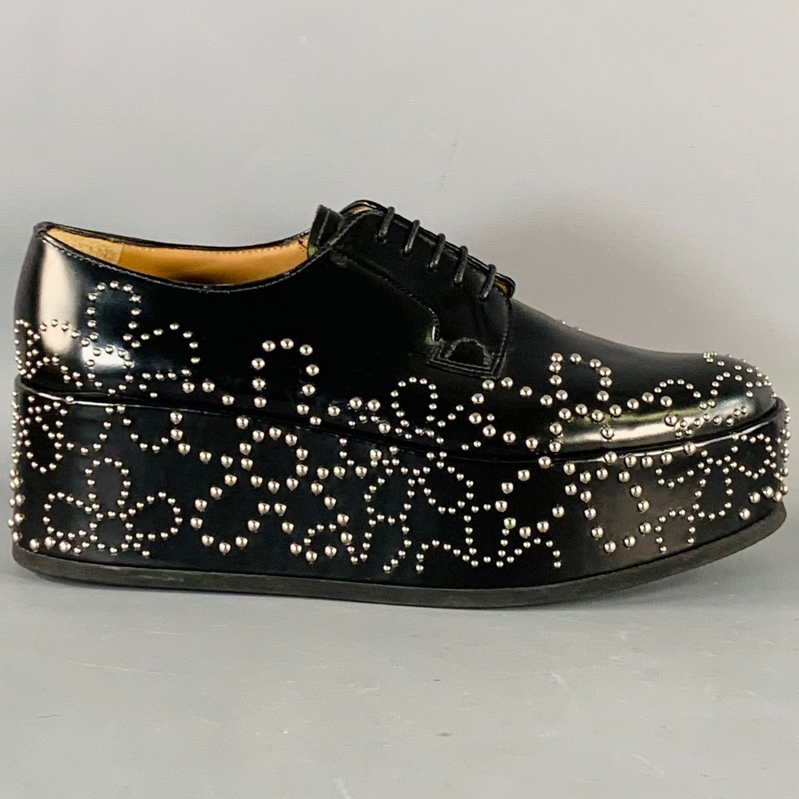 Noir Kei Ninomiya Shannon 22 Black Floral Studded Platform Lace-up Shoes Size US 8.5 / IT 38.5 - 2 Thumbnail