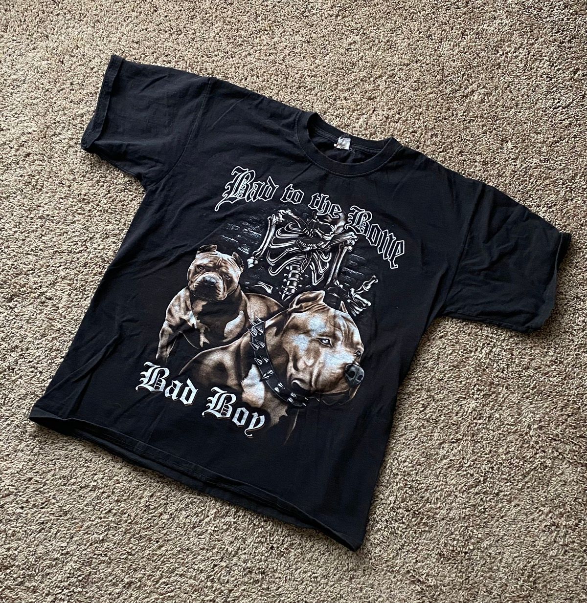 Pre-owned Band Tees X Vintage Bad To The Bone Bad Boy Pitbull Dogs T Shirt In Black
