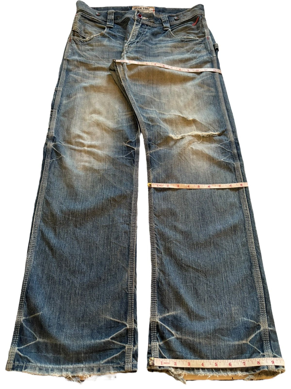 Edwin × Japanese Brand Vintage Edwin Blue Trip Suspender Buckle Back Rip Flare Jean Size US 33 - 15 Thumbnail