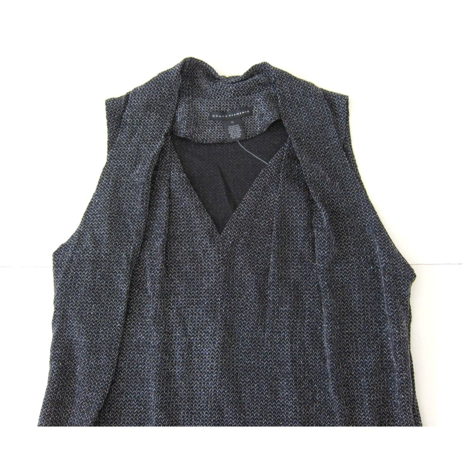 Vintage Grace Elements Blouse XL Sleeveless V-Neck Silver Metallic Sparkle Women NWT Size XL / US 12-14 / IT 48-50 - 3 Thumbnail