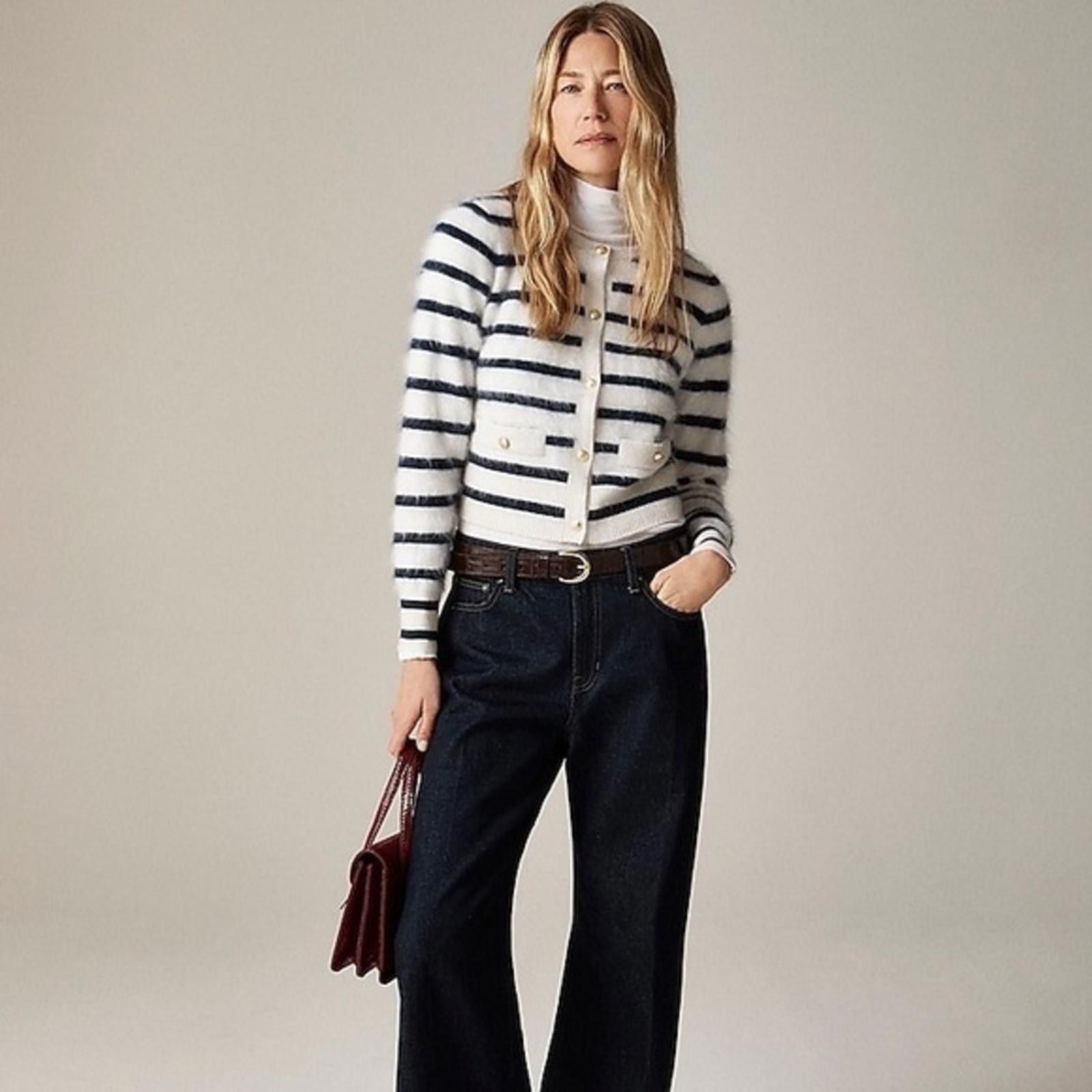 J.Crew J Crew Brushed cashmere fitted cardigan sweater in stripe Size XS / US 0-2 / IT 36-38 - 1 Thumbnail