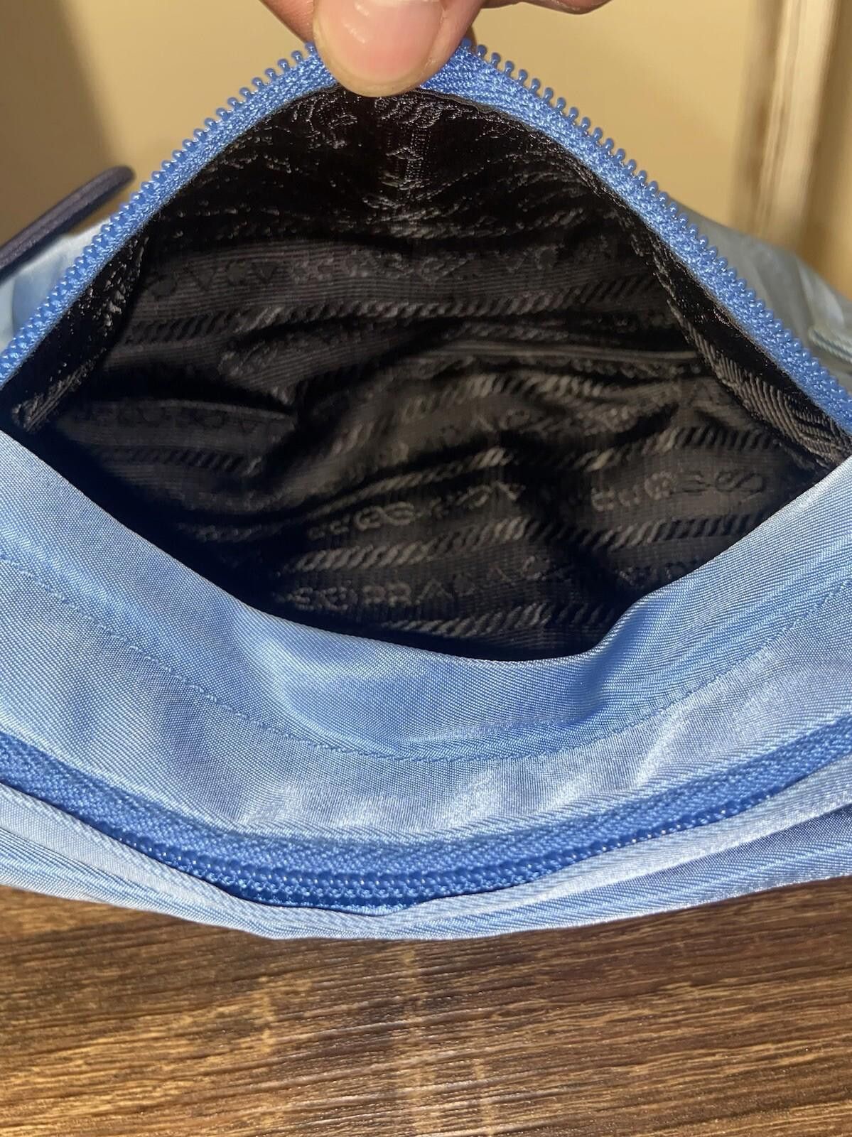 Prada Prada blue nylon logo-lined clutch pouch bag w strap, good* Size ONE SIZE - 12 Thumbnail
