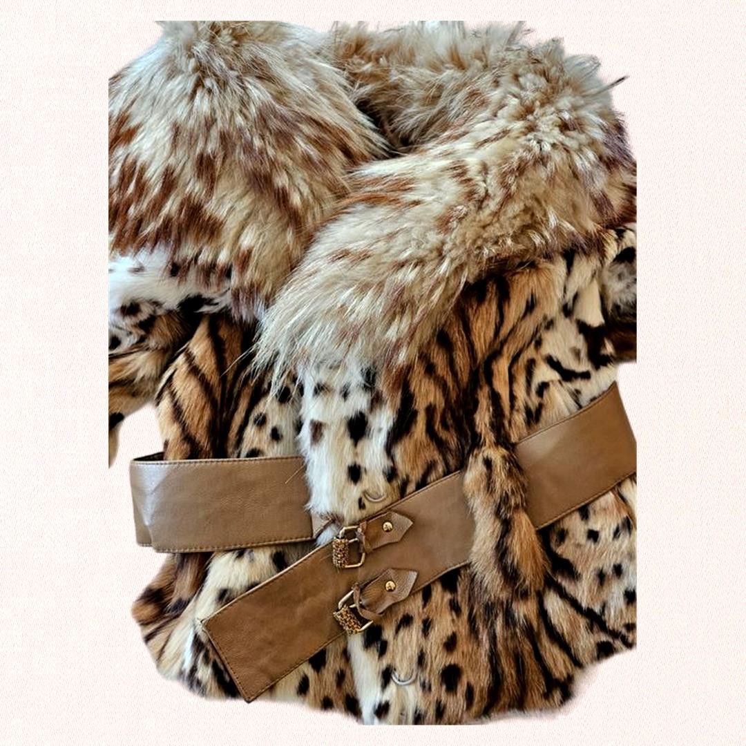 Designer Leopard print natural rabbit fur coat sz S Size S / US 4 / IT 40 - 2 Thumbnail