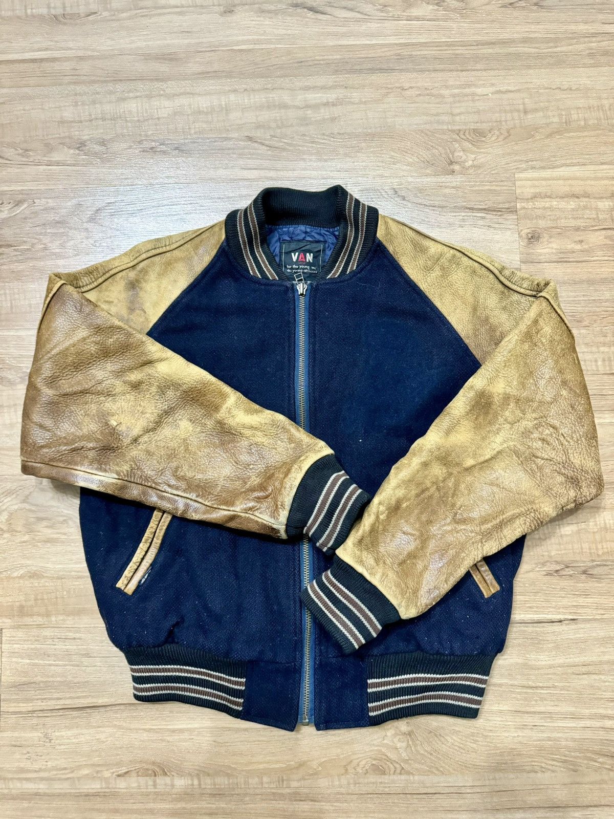 VINTAGE BLUE BLACK LETTERMAN JACKET