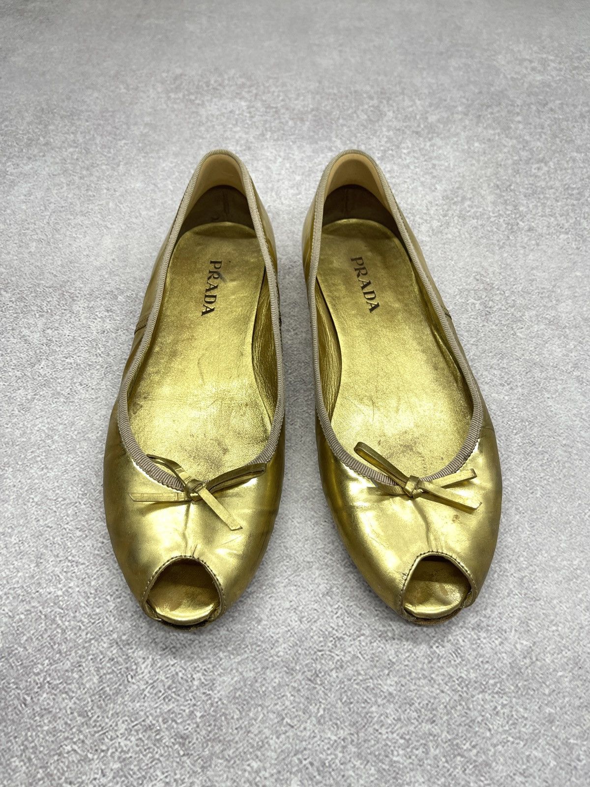 Prada Vintage Leather Prada Ballet Flats Shoes Gold Retro Luxury Size US 8.5 / IT 38.5 - 3 Thumbnail