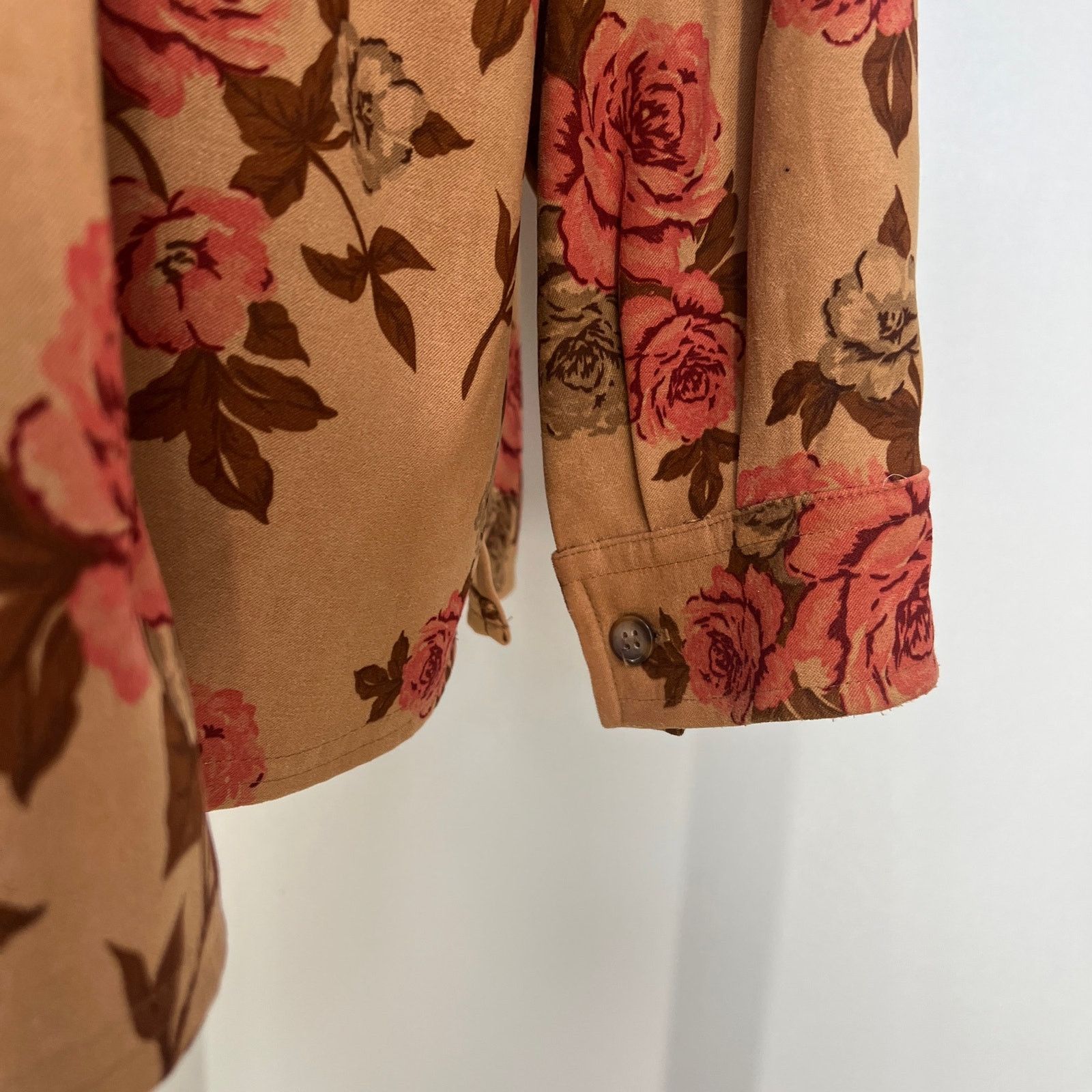 Other Rose Printed Button Up Shirt Long Sleeves Brown White Stage Size XXL / US 16-18 / IT 52-54 - 8 Thumbnail