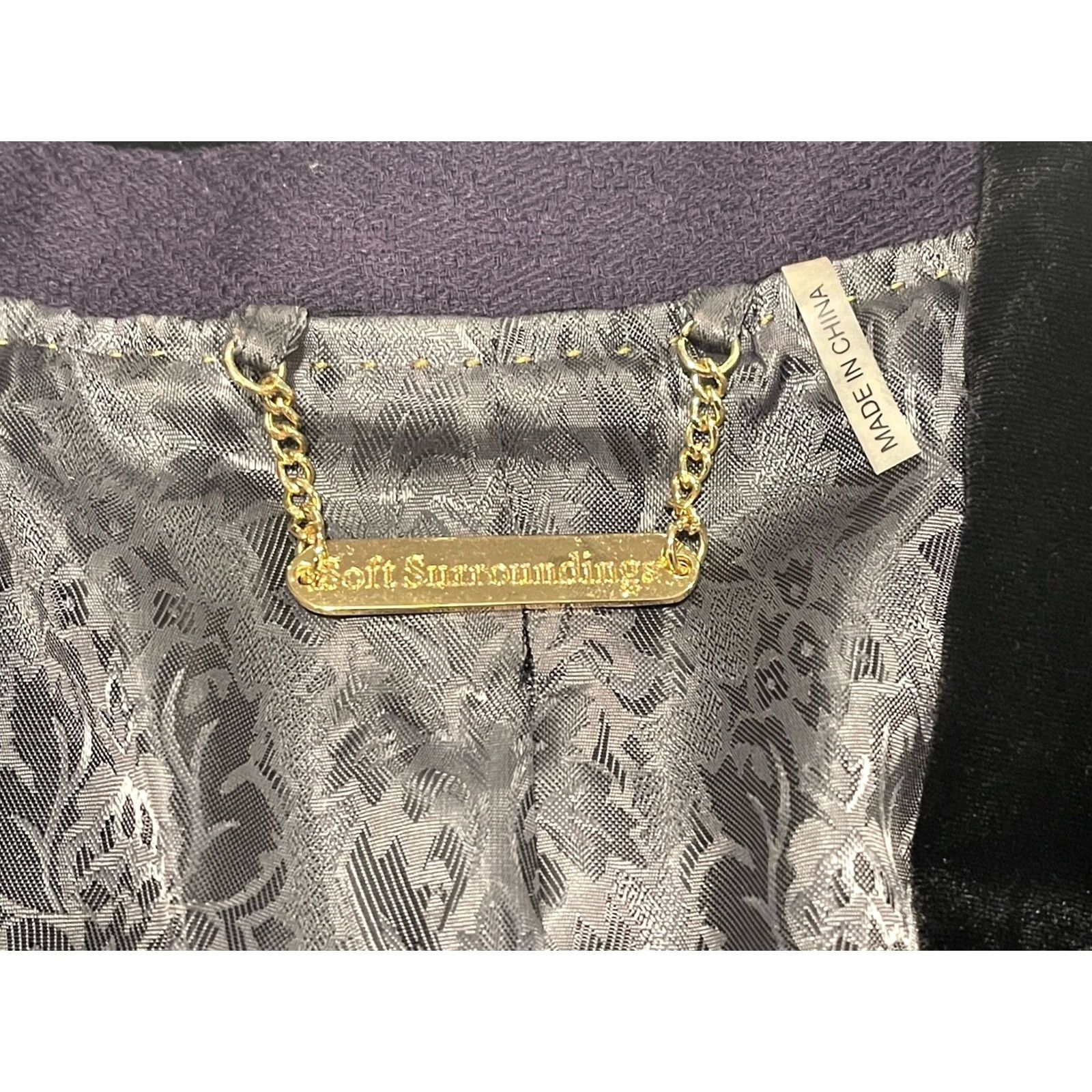 Soft Surroundings Soft Surroundings Wool-Blend Jacquard Top Coat Velvet Collar Purple L Womens Large Coat Size L / US 10 / IT 46 - 5 Thumbnail