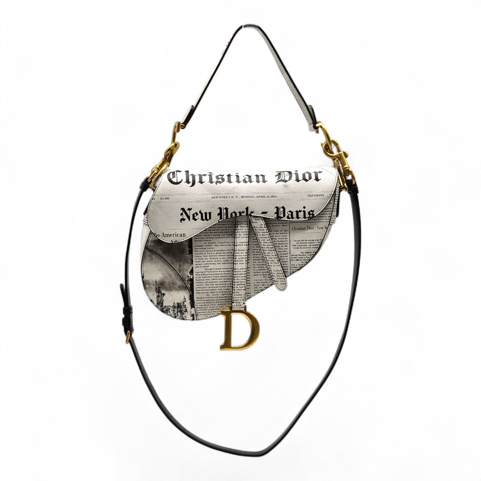 Dior Saddle Bag Newspaper Print Limited Edition 2024 White Black, Women's