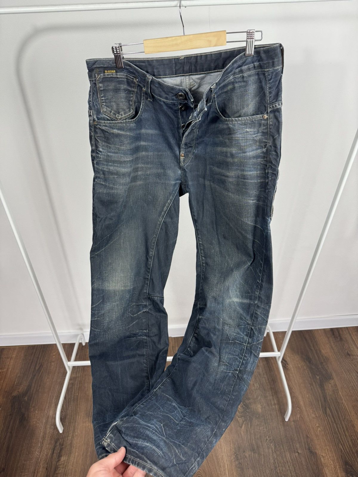 G-Star G-Star RAW 3301 Dark Wash Distressed Denim Jeans Regular Fit Size US 36 / EU 52 - 16 Thumbnail