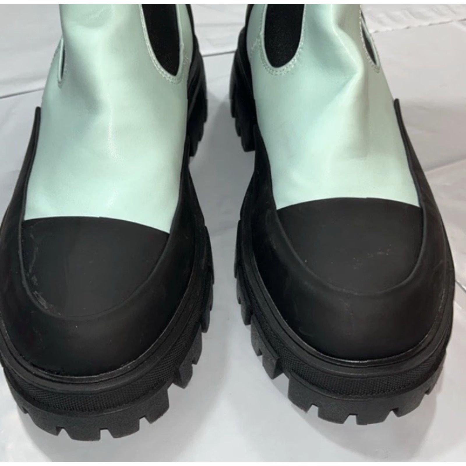 Azalea Wang AZALEA WANG Chelsea Boots EMO Punk Light Blue Black 11 Women’s Mid Calf Chunky Heel Street Clubwear Fashion Chelsea Boot Size US 11 / IT 41 - 6 Thumbnail