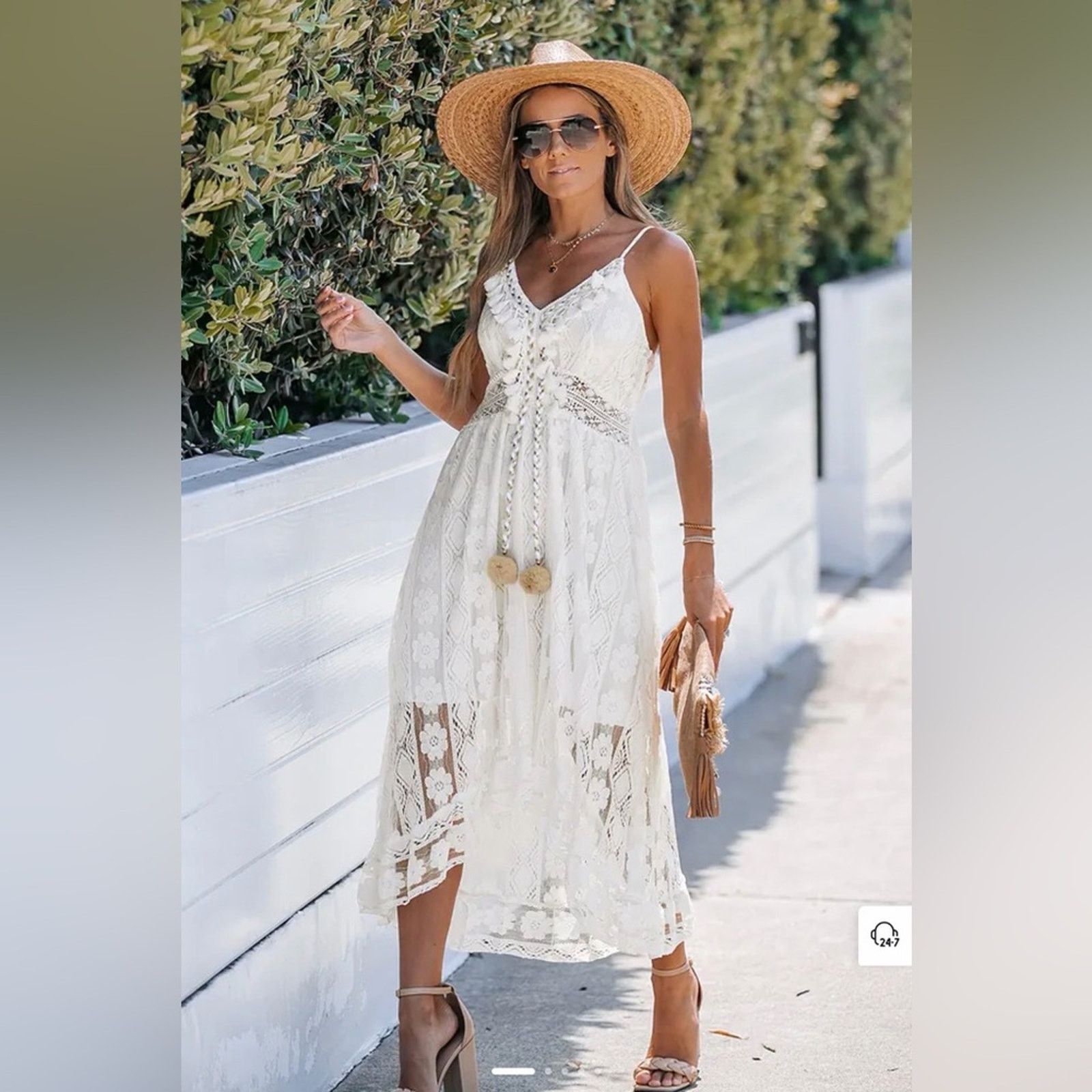 Other New White Beach Boho Midi V-Neck Casual Lace Dress size S Size S / US 4 / IT 40 - 1 Thumbnail