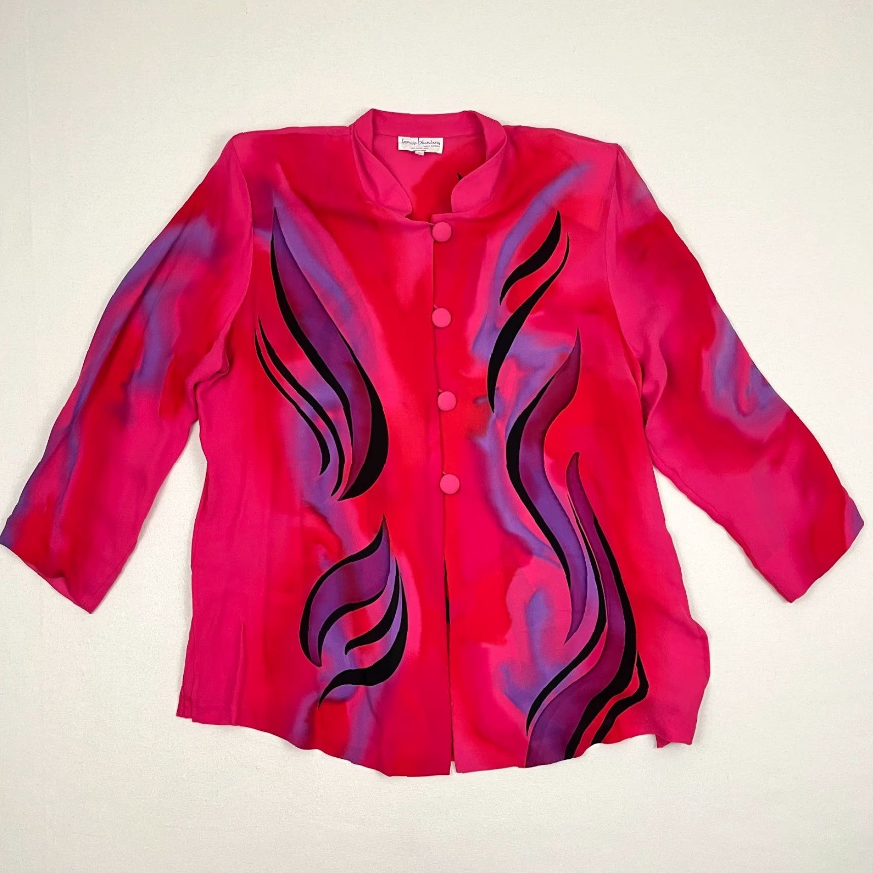 Pinko VINTAGE Louise Blumberg Santa Barbara Blouse Womens L Abstract Art Wear Silk Retro Pink Size L / US 10 / IT 46 - 4 Thumbnail