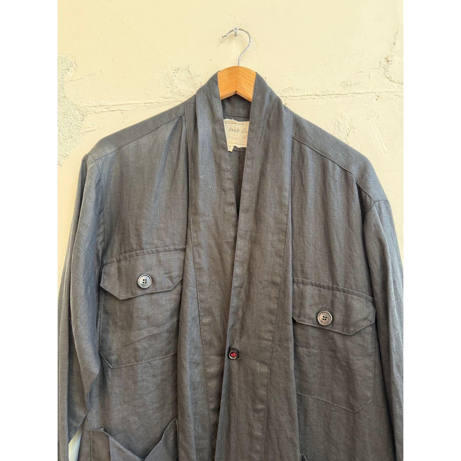 Greg Lauren Greg Lauren SAMPLE Black Linen Asymmetric Studio Kimono Size US L / EU 52-54 / 3 - 3 Thumbnail