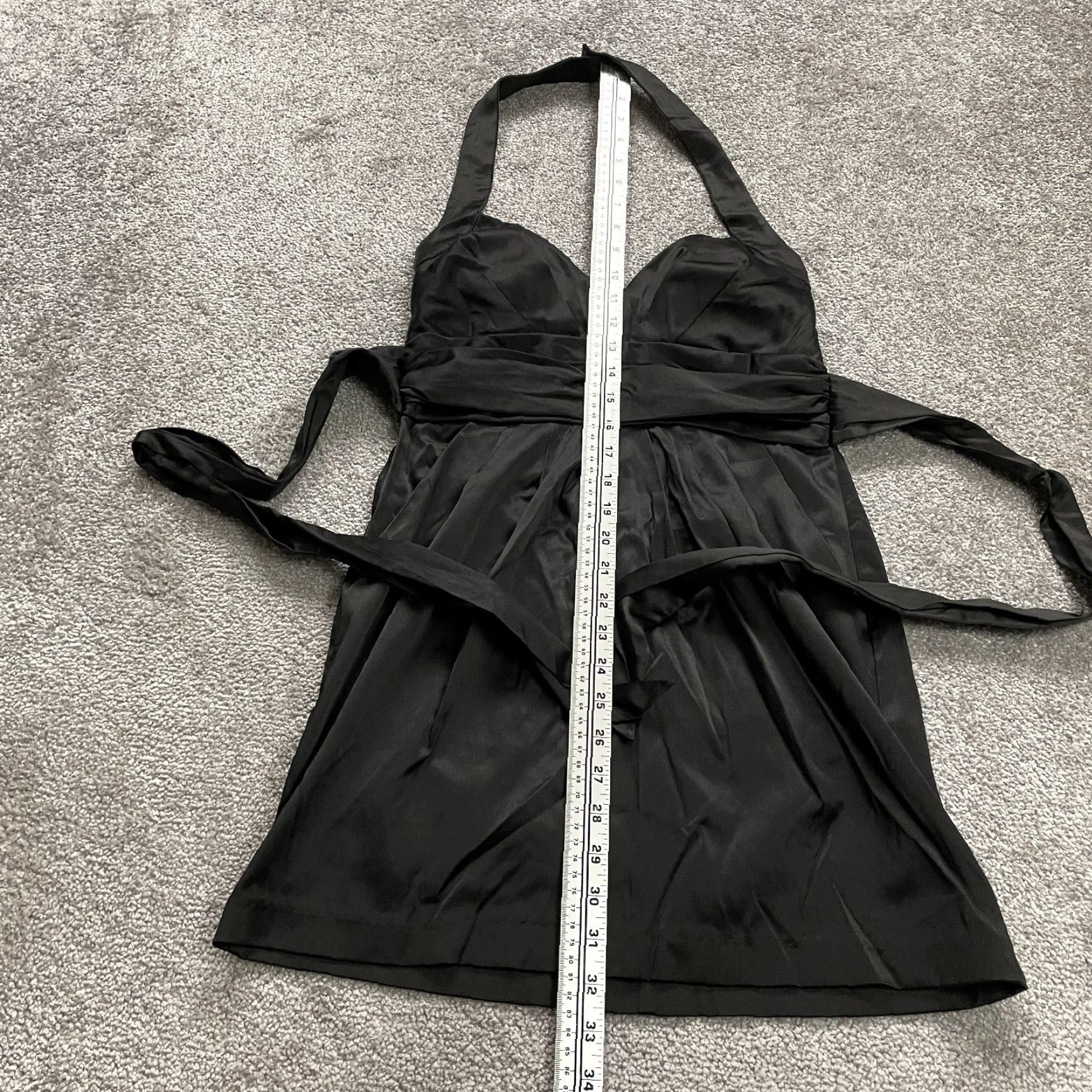 Vintage Mind Code Dress Womens Small Black Satin Mini Halter Backless Pleated Sweetheart Size S / US 4 / IT 40 - 6 Thumbnail