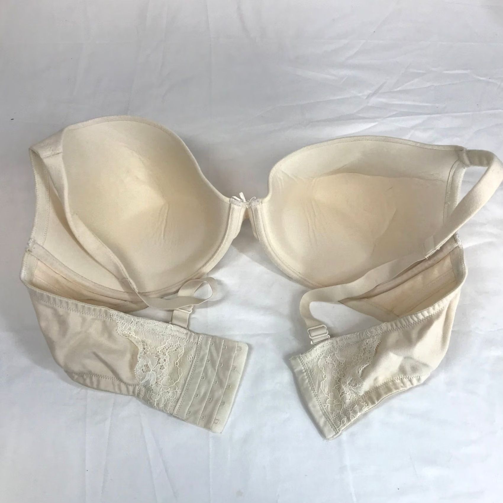 Vintage Cacique Beige Cotton Lace Trim Underwire Boost Plunge Bra 42DDD Women Size ONE SIZE - 4 Thumbnail