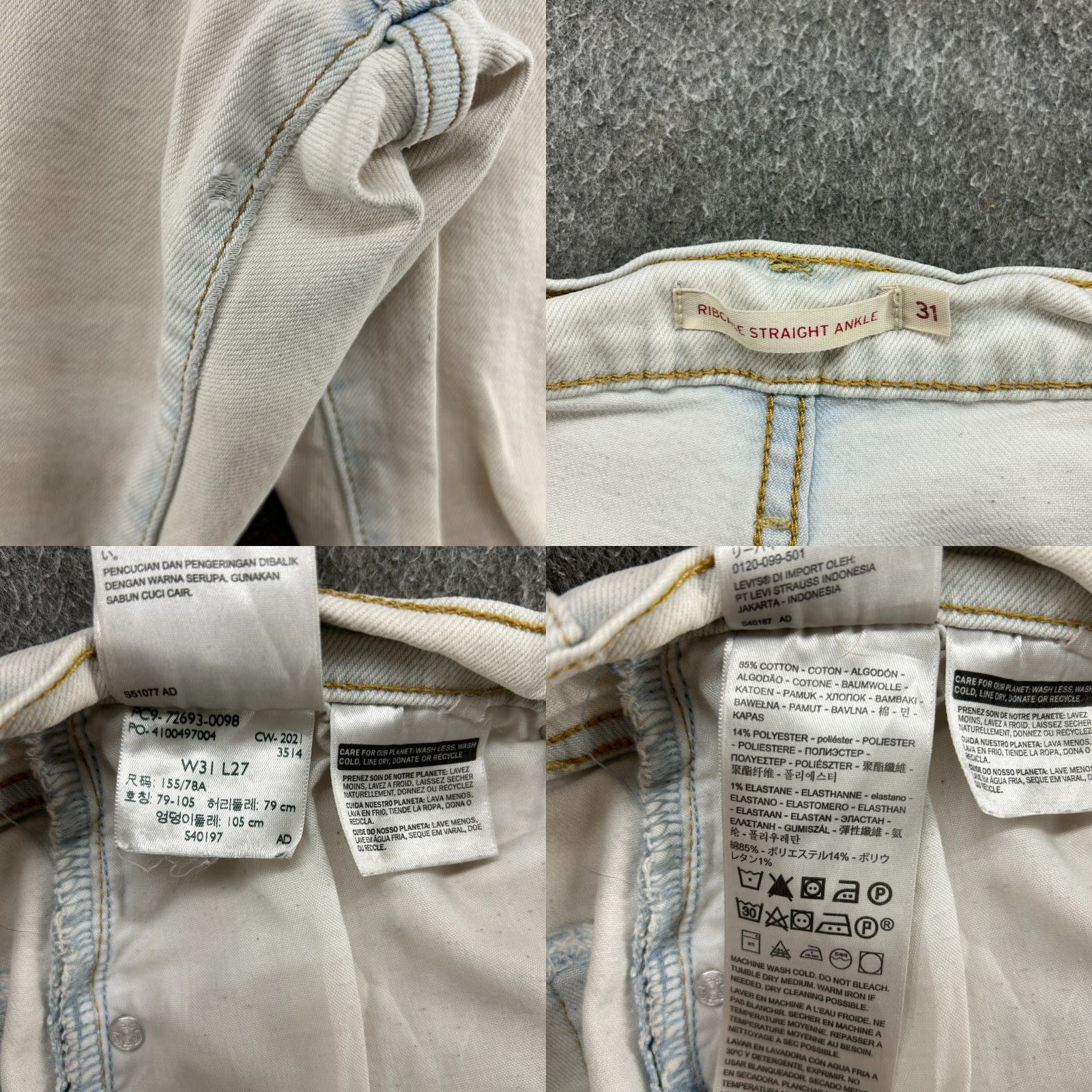 Levi's Levi's Jeans 31x27 Blue Light Wash Distressed 501 Ribcage Ankle Womens Regular Cotton Lyosil Versatile 80s 90s Retro Size 24" / US 00 / IT 34 - 9 Thumbnail