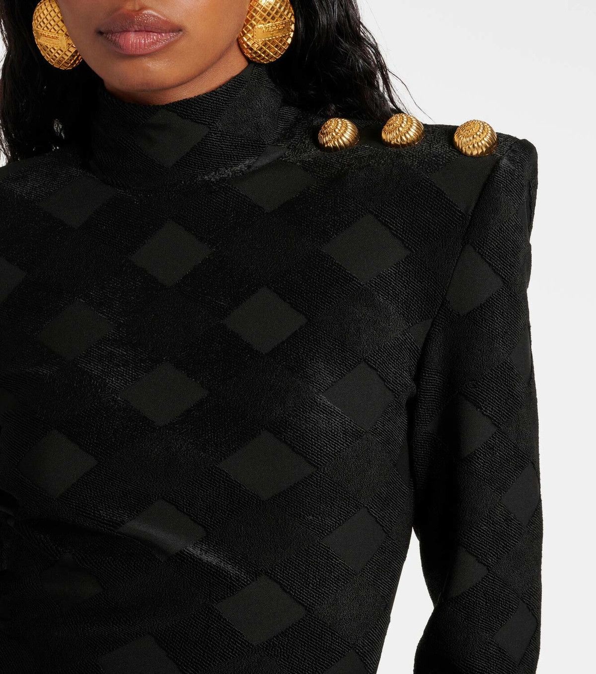 Balmain o1s1wg111025 Gingham Boucle Maxi Dress in Black Size XS / US 0-2 / IT 36-38 - 4 Thumbnail