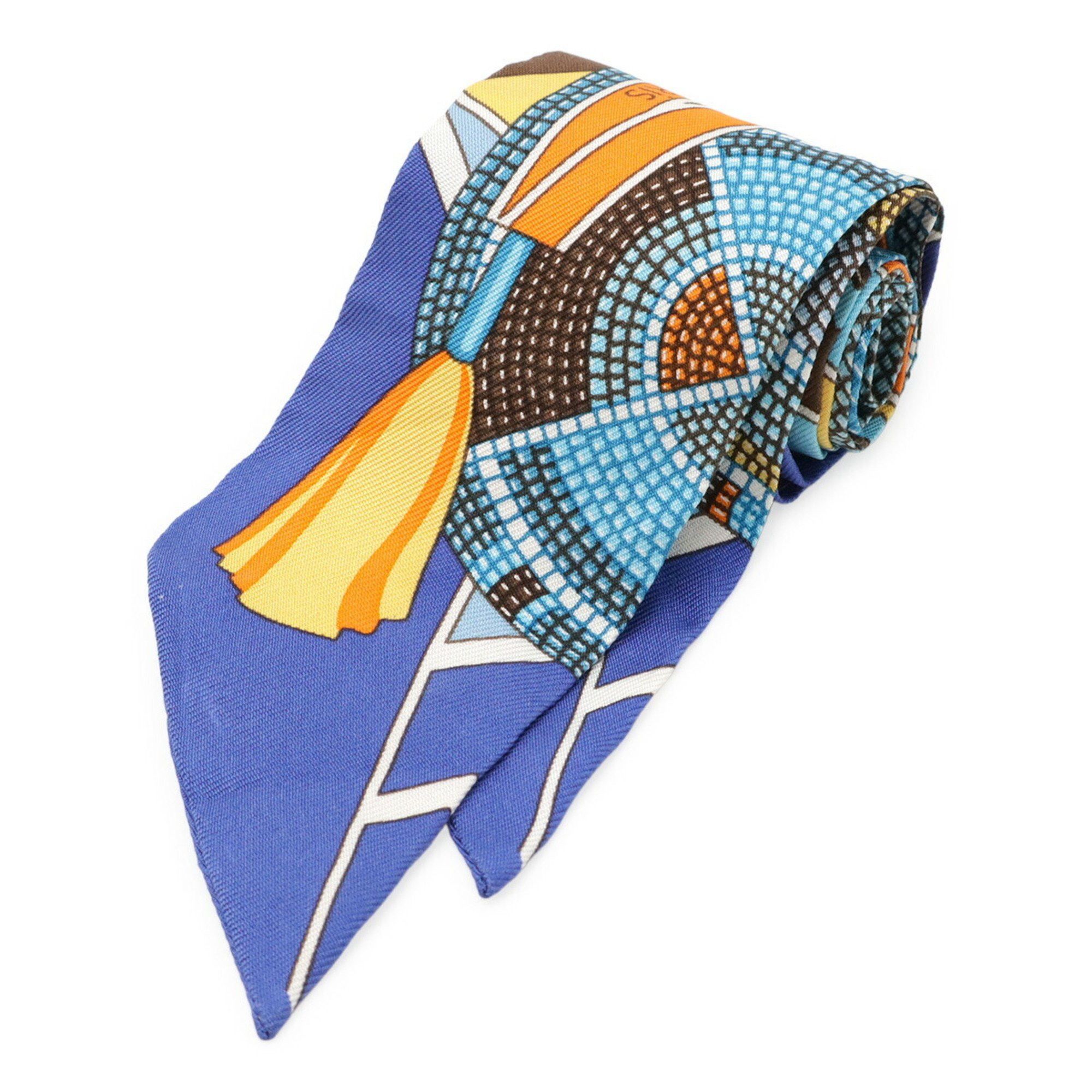 Hermes HERMES TWELL Twilly Scarf/Muffler/Bag Scarf/Muffler/Bag, Prairie Indian Art, 100% Silk, Blue Size ONE SIZE - 1 Thumbnail