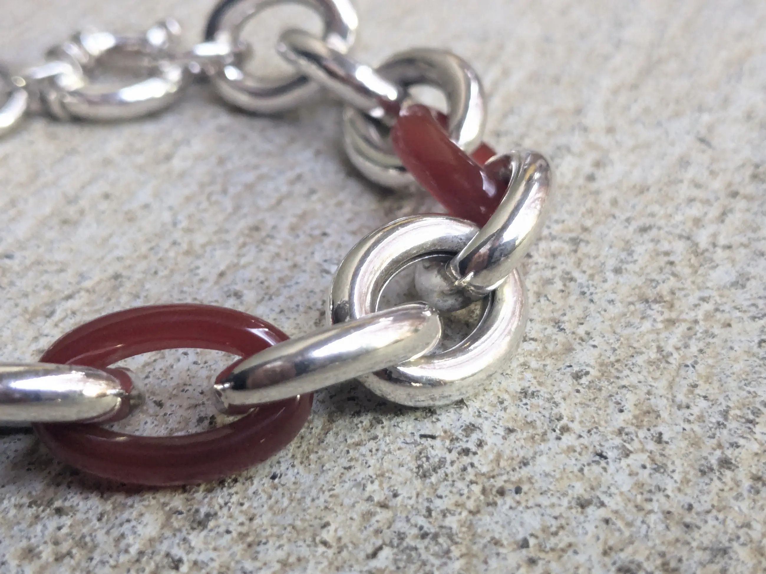 Jewelry Vintage Sterling Silver Bracelet Carnelian Oval 6.75 Italy Size 26 - 9 Thumbnail