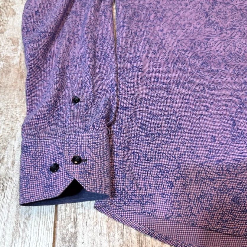 Vintage Flexion Shirt Mens XL Long Sleeve Button Up Purple Geometric Design 7496 Size US XL / EU 56 / 4 - 3 Thumbnail