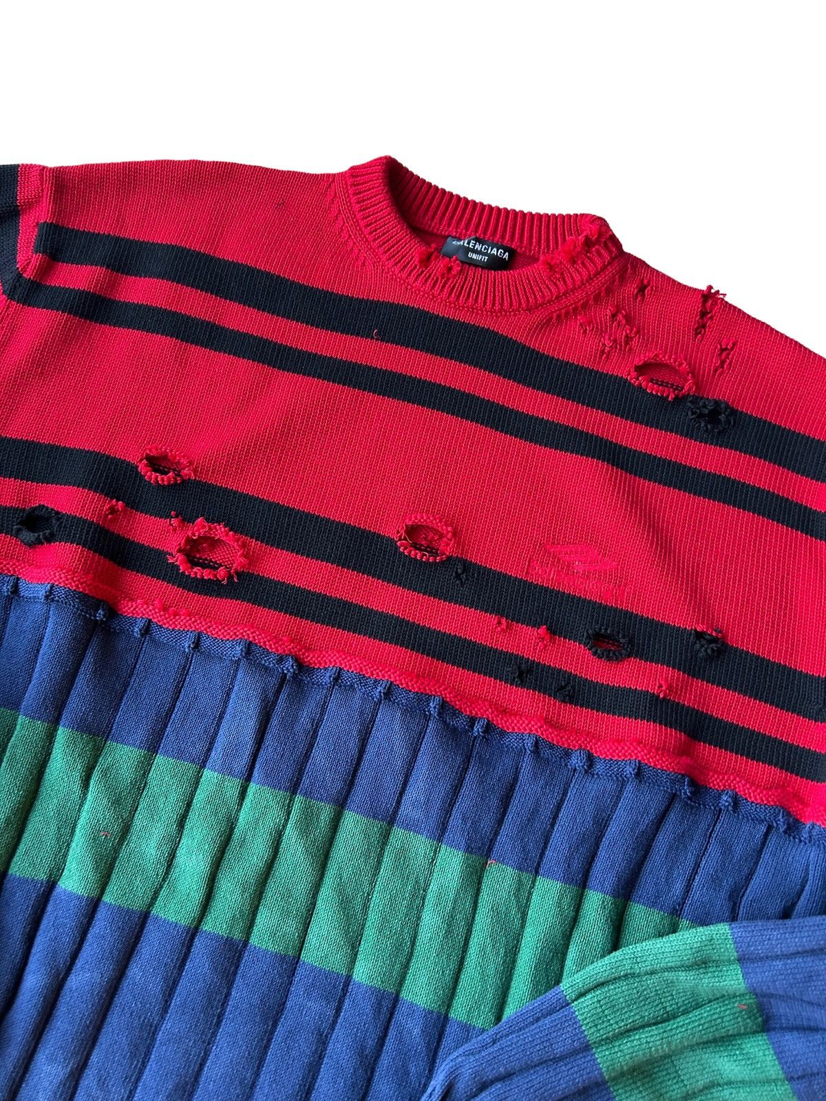 Balenciaga Balenciaga 3B Logo Destroyed Multicolor Knit Sweater Size US M / EU 48-50 / 2 - 6 Thumbnail