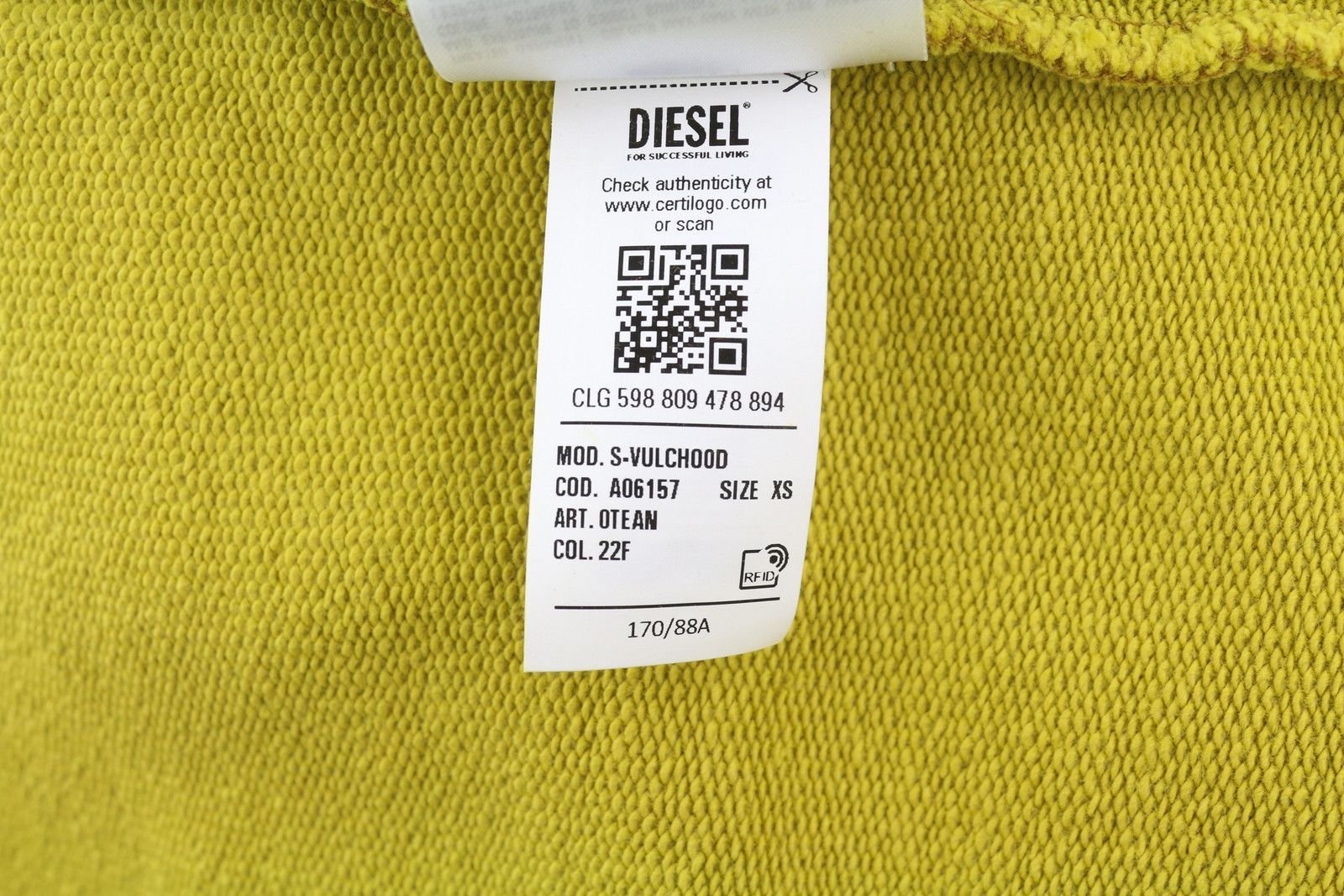 Diesel S-VULCHOOD XS Mustard Oversized Logo Hoodie 41042 Size US XS / EU 42 / 0 - 10 Thumbnail