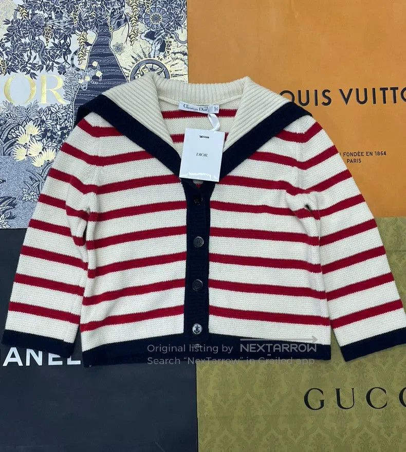 Dior Dior Red and white colour-block striped navy collar knitte Size XS / US 0-2 / IT 36-38 - 1 Thumbnail