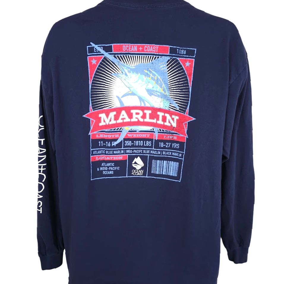 Vintage Ocean + Coast Marlin Fishing T Shirt Mens XL Blue Sportfishing Long Sleeve Shirts Size US XL / EU 56 / 4 - 4 Thumbnail