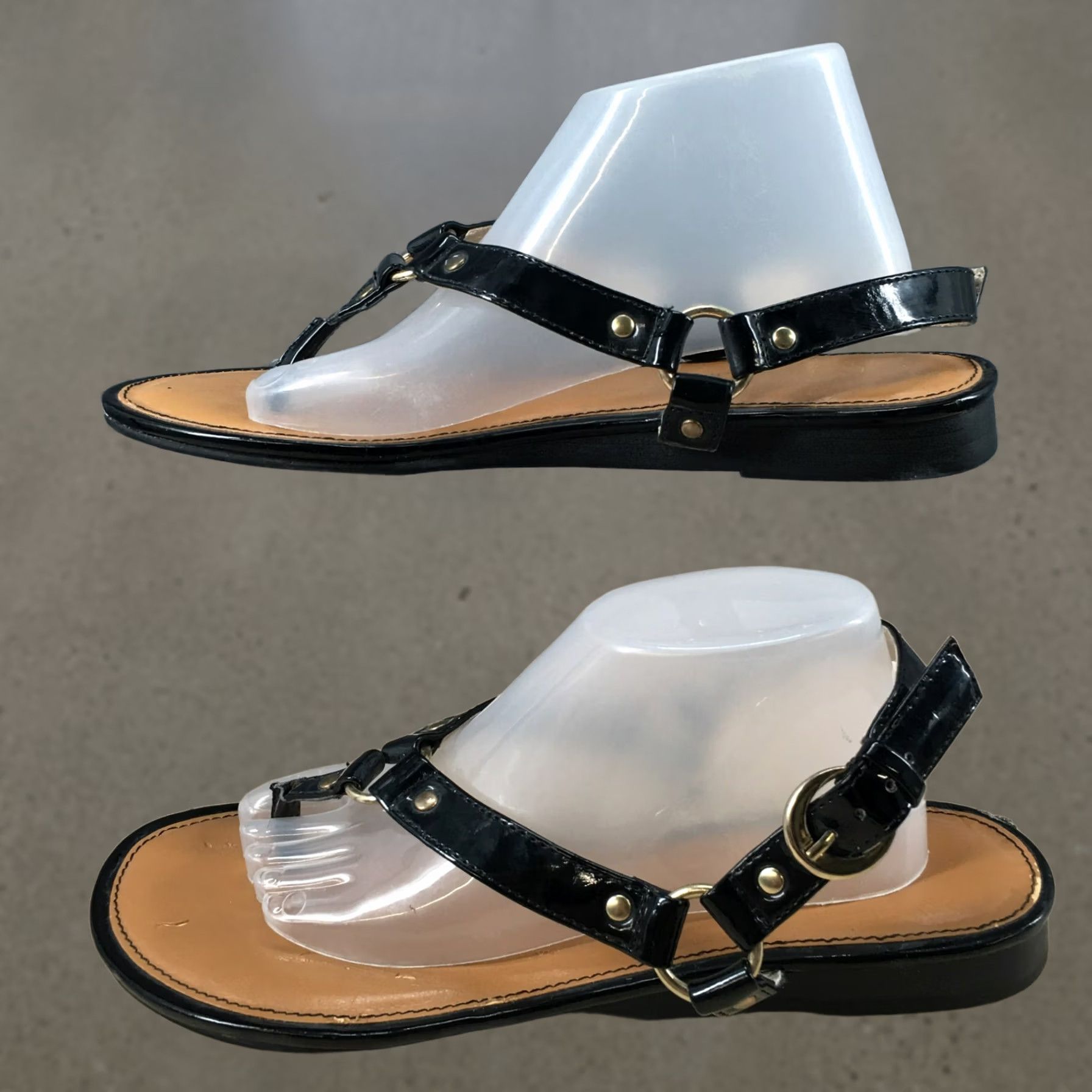 Vintage Bandolino Sandals Womens 6 M Delight Slingback Black Faux Leather Casual Buckle Shoes Size US 6 / IT 36 - 1 Thumbnail
