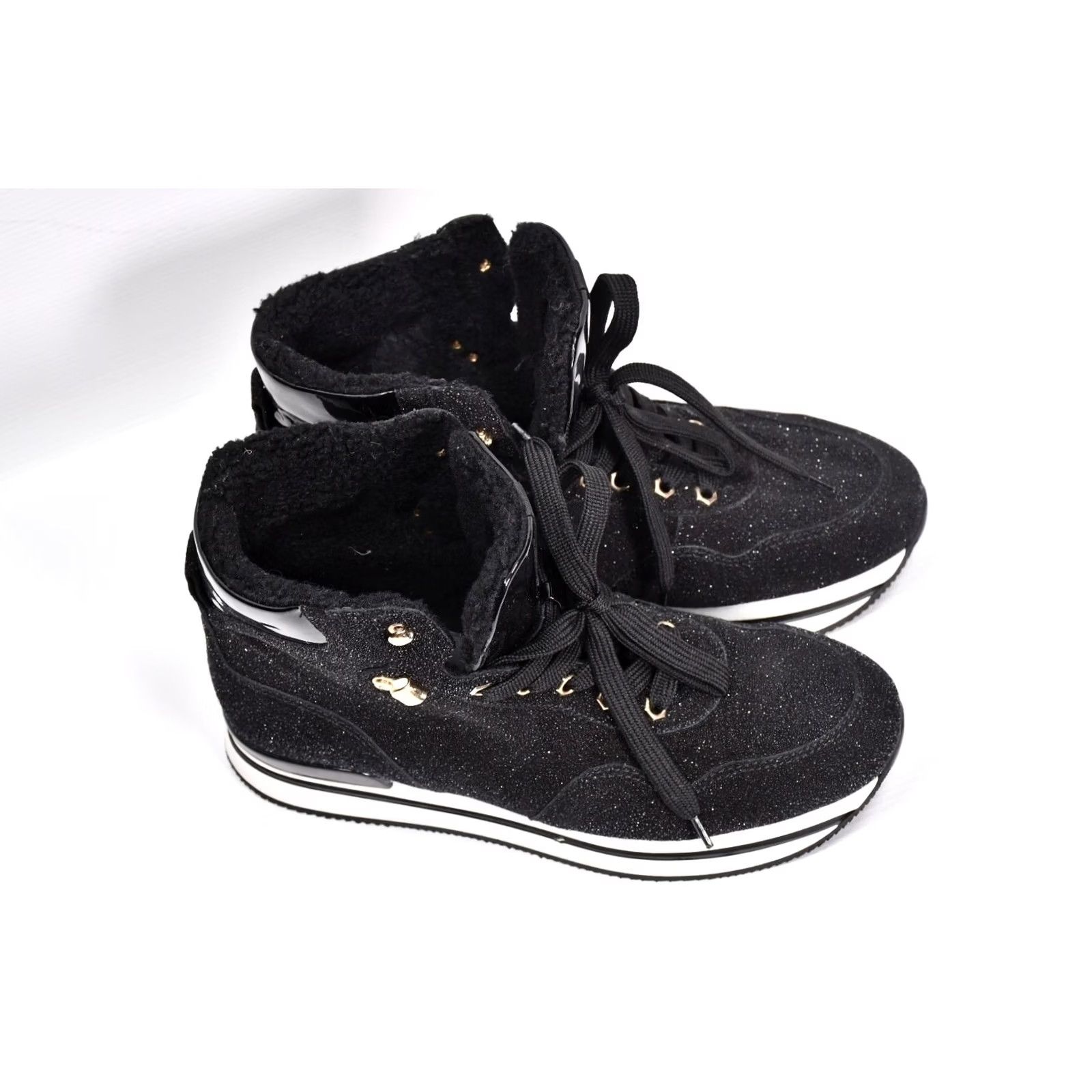 Hogan Hogan Women's High Top Sneakers Black Glitter Leather Ankle Boots size 39.5 Size L / US 10 / IT 46 - 2 Thumbnail